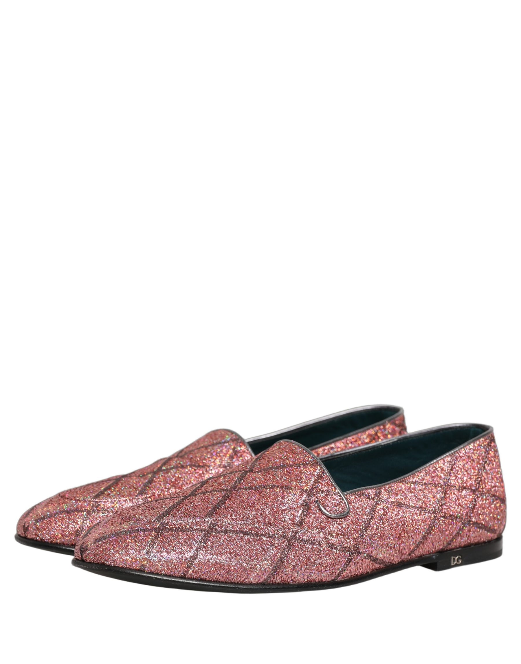 Dolce & Gabbana Pink Check Glitter Lurex Logo Loafers Shoes | Regal Royce