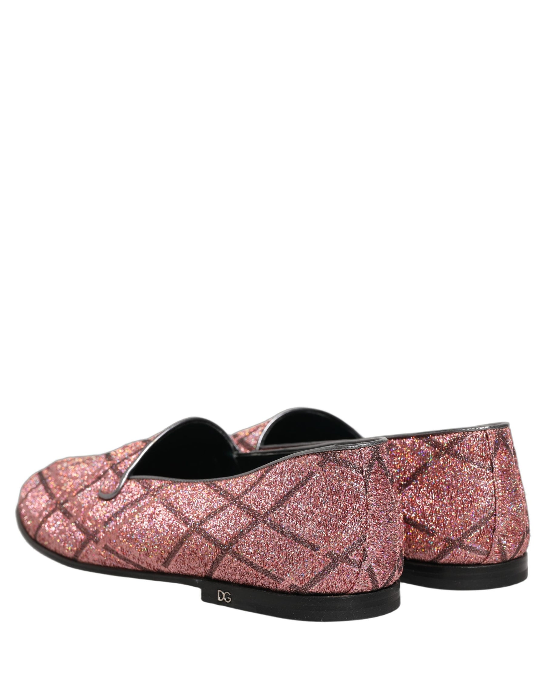 Dolce & Gabbana Pink Check Glitter Lurex Logo Loafers Shoes | Regal Royce
