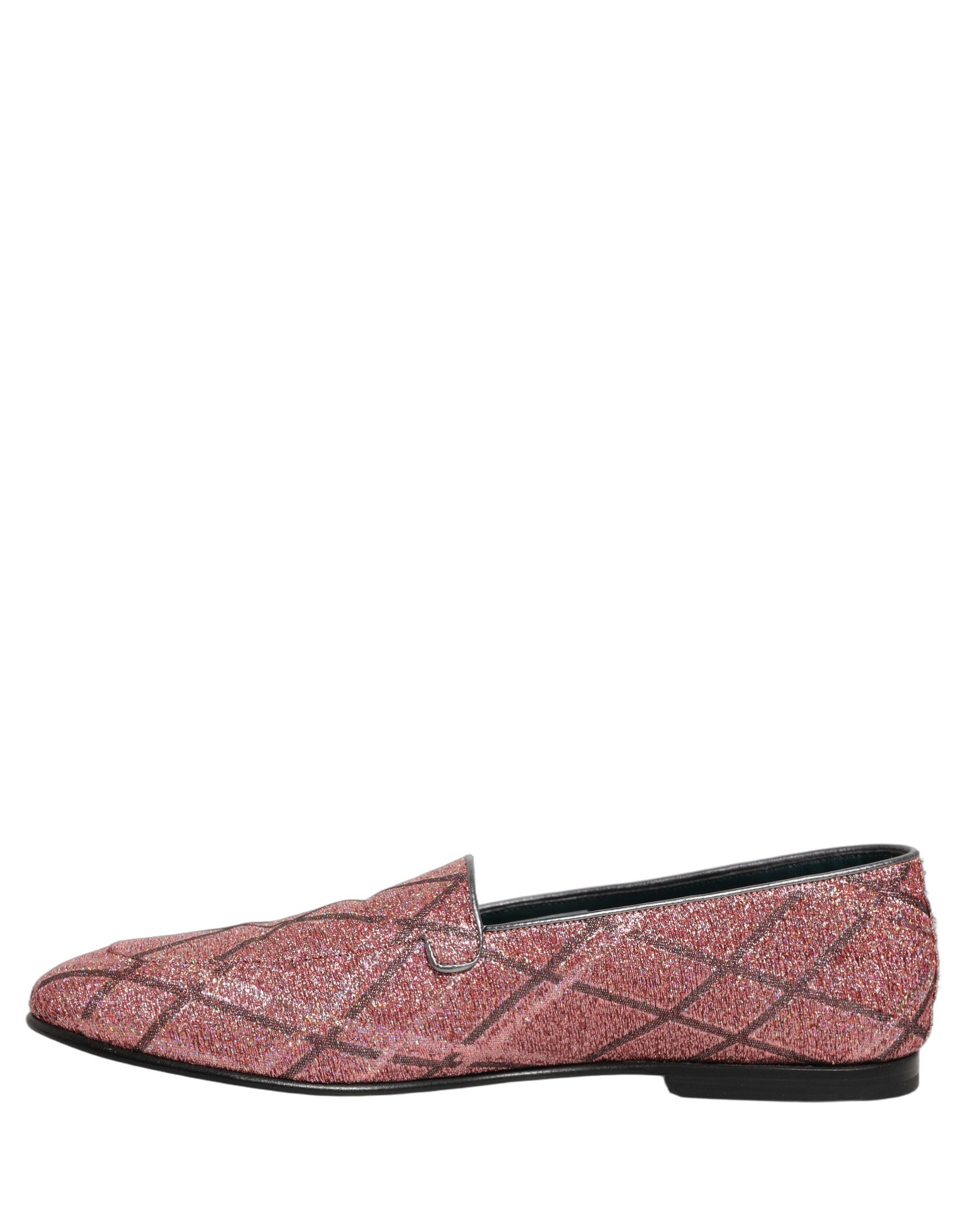 Dolce & Gabbana Pink Check Glitter Lurex Logo Loafers Shoes | Regal Royce