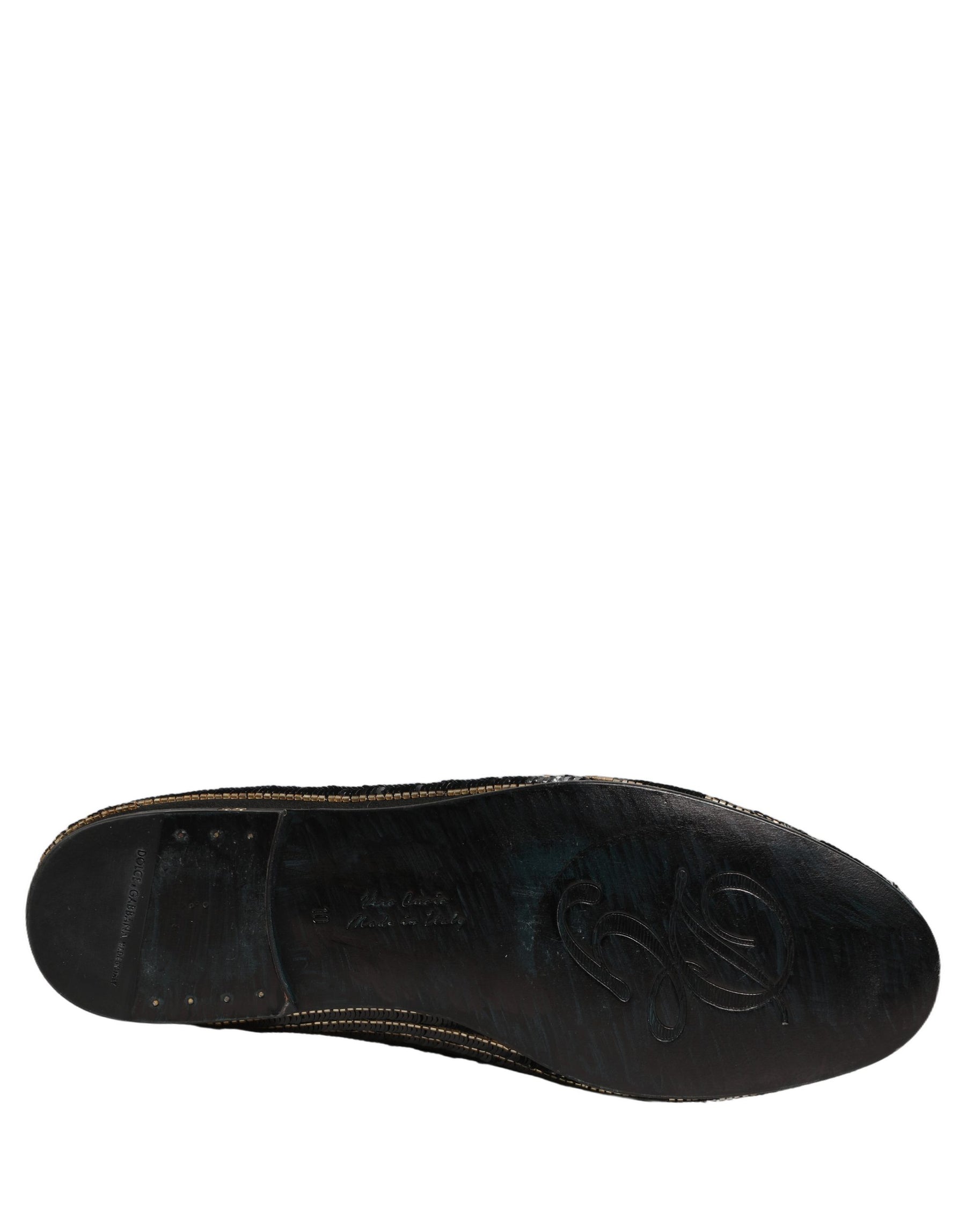 Dolce & Gabbana Black Gold Sequined Men Dress Loafers Shoes | Regal Royce