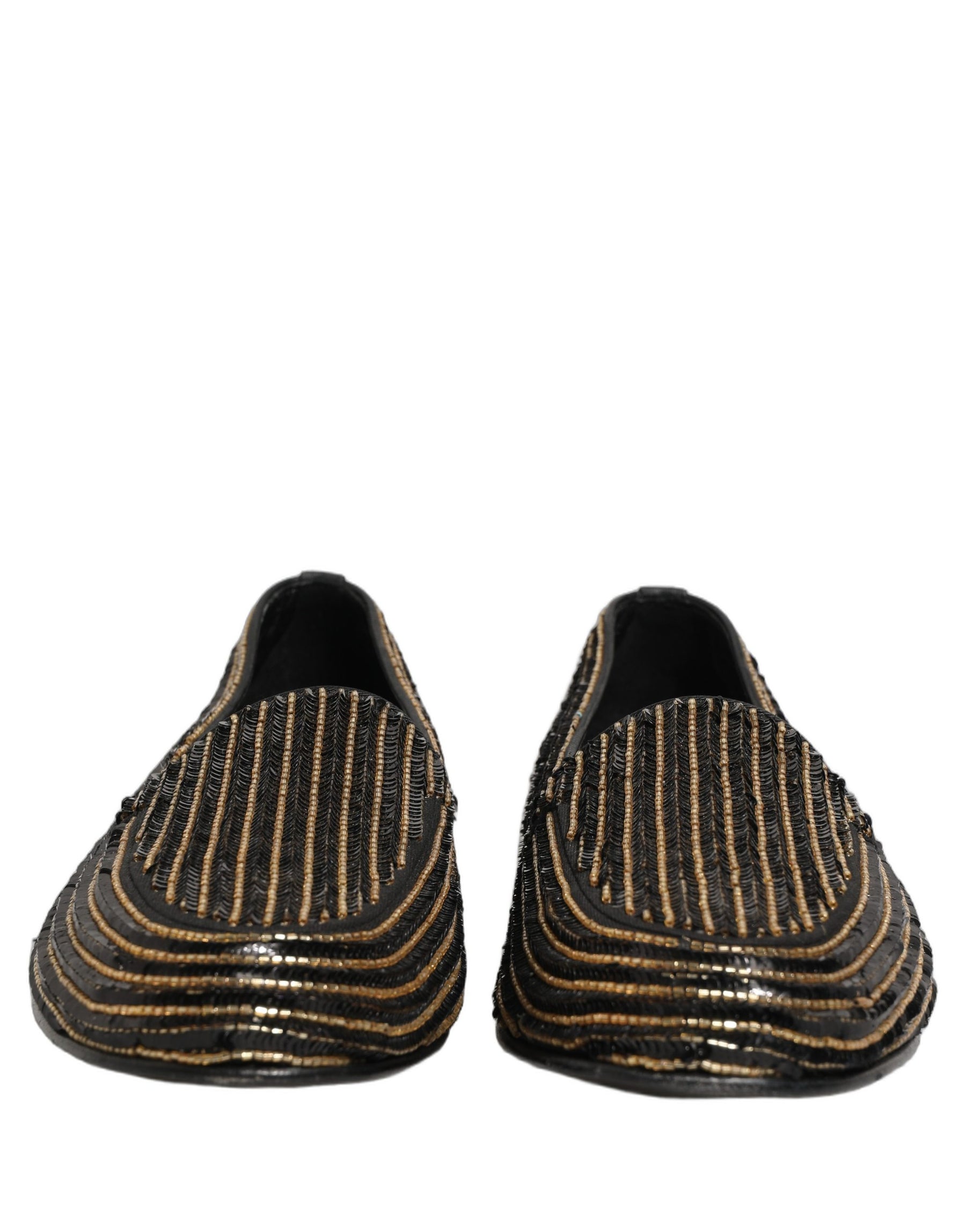 Dolce & Gabbana Black Gold Sequined Men Dress Loafers Shoes | Regal Royce