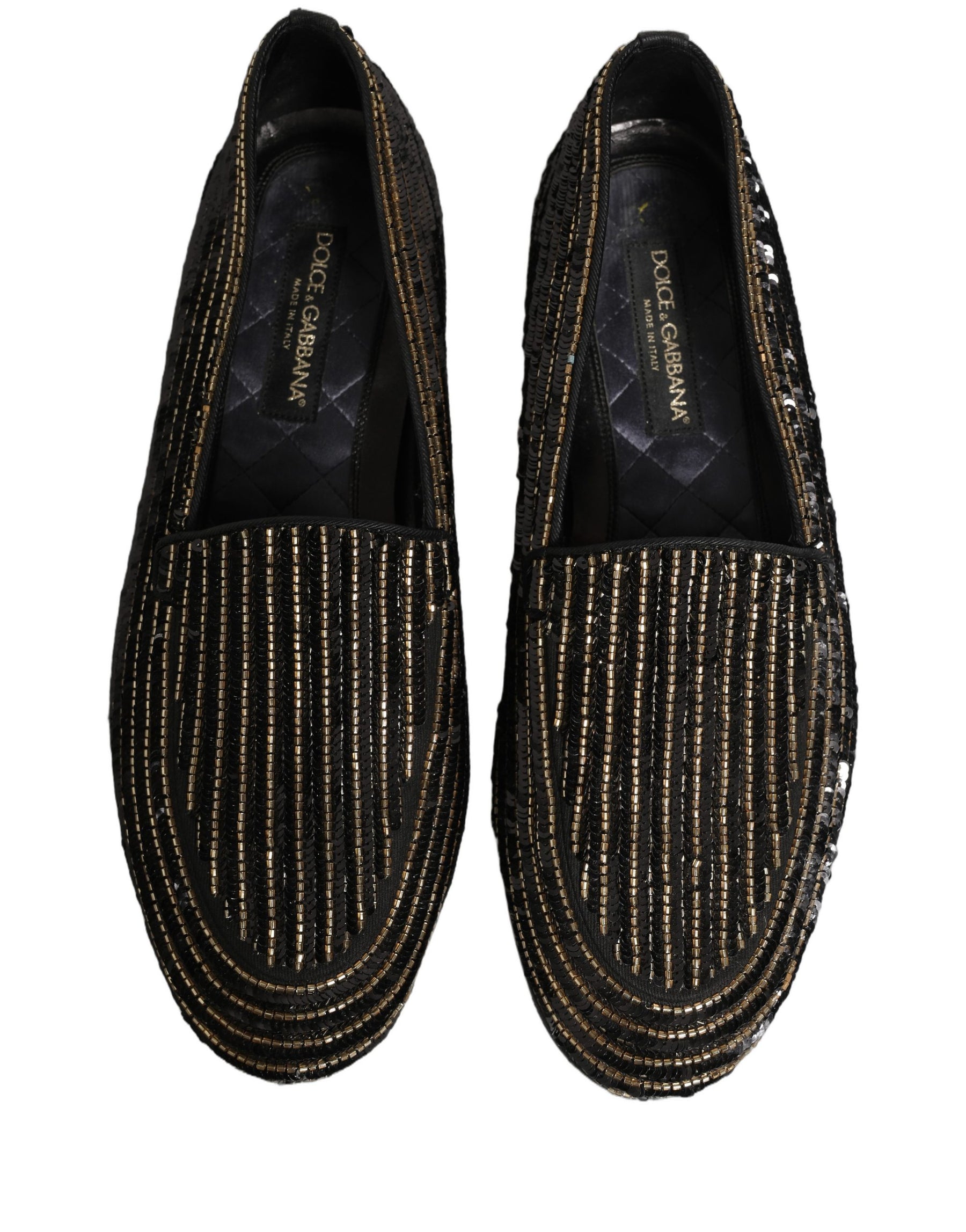 Dolce & Gabbana Black Gold Sequined Men Dress Loafers Shoes | Regal Royce
