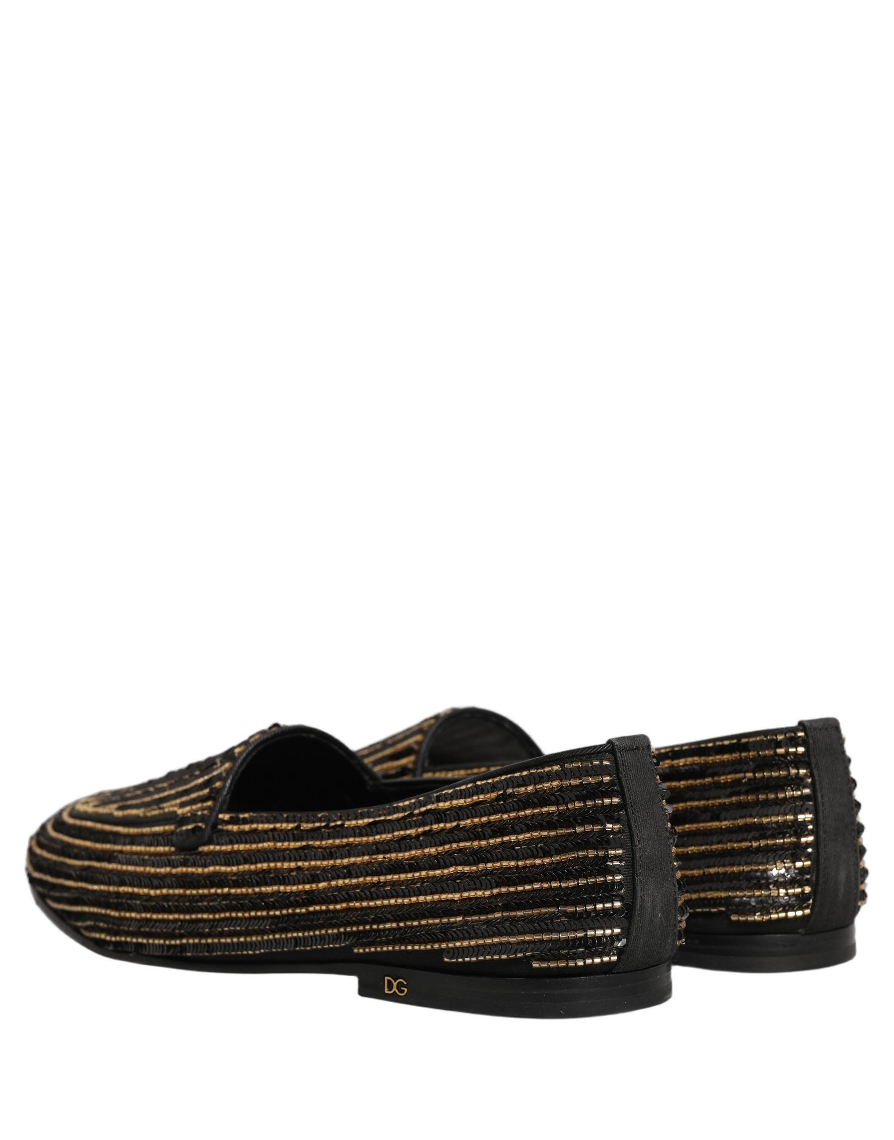 Dolce & Gabbana Black Gold Sequined Men Dress Loafers Shoes | Regal Royce