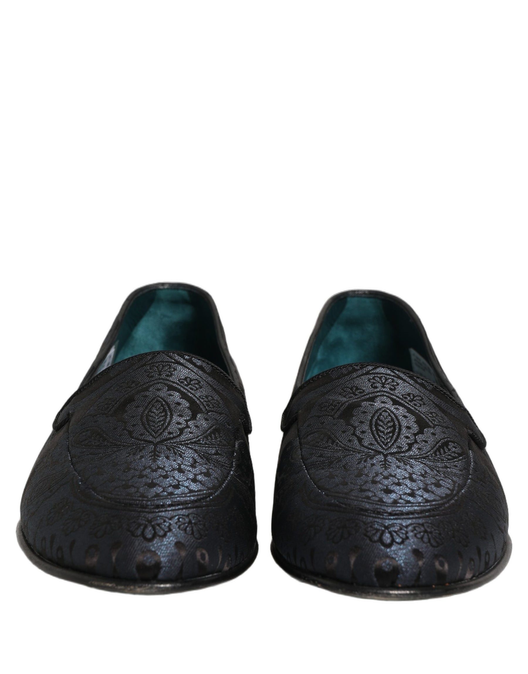 Dolce & Gabbana Blue Jacquard Leather Slip On Loafers Shoes | Regal Royce