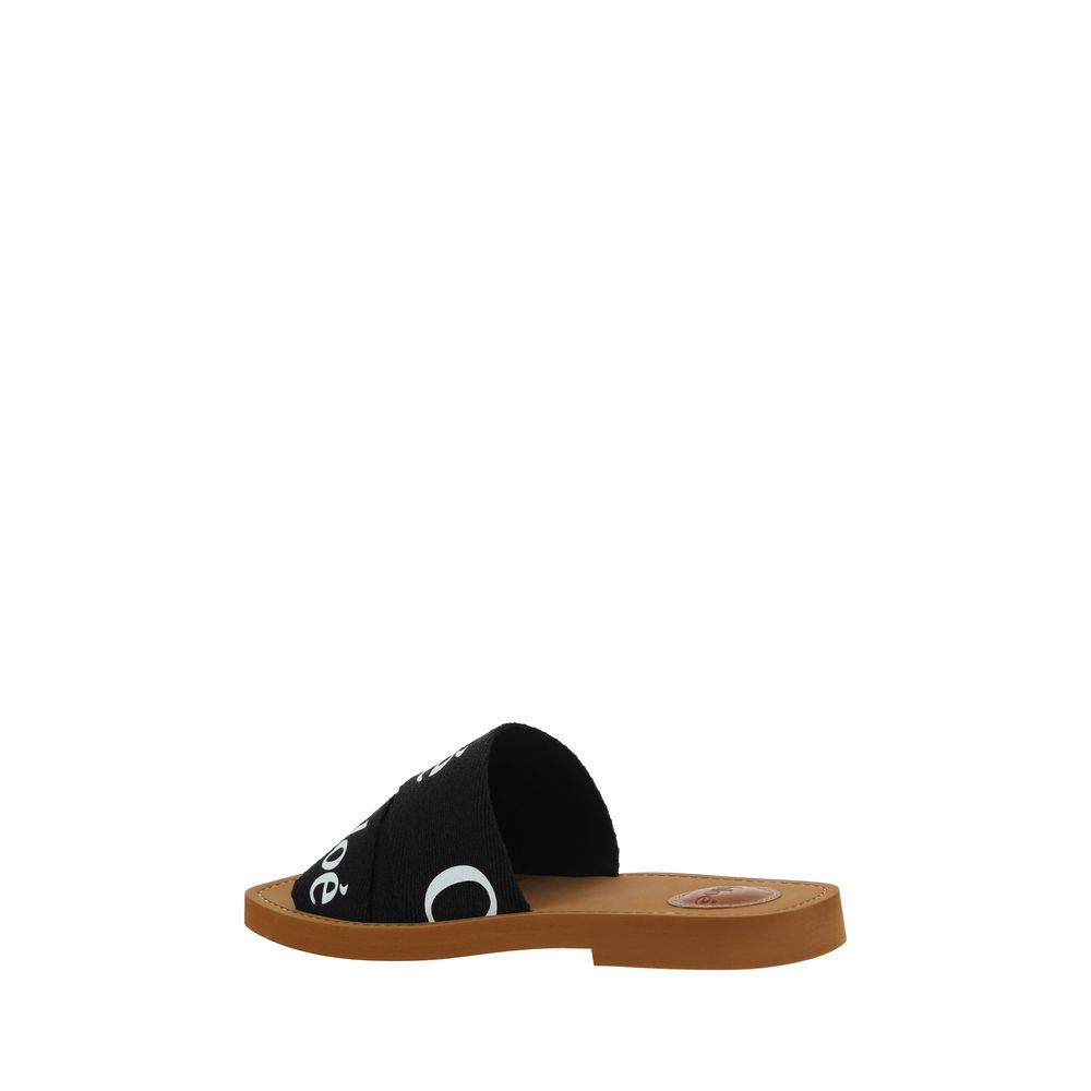 Chloé Black Cotton Flat Sandals | Regal Royce