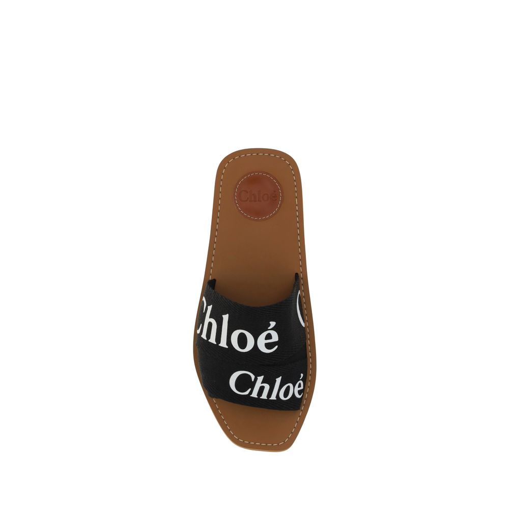Chloé Black Cotton Flat Sandals | Regal Royce
