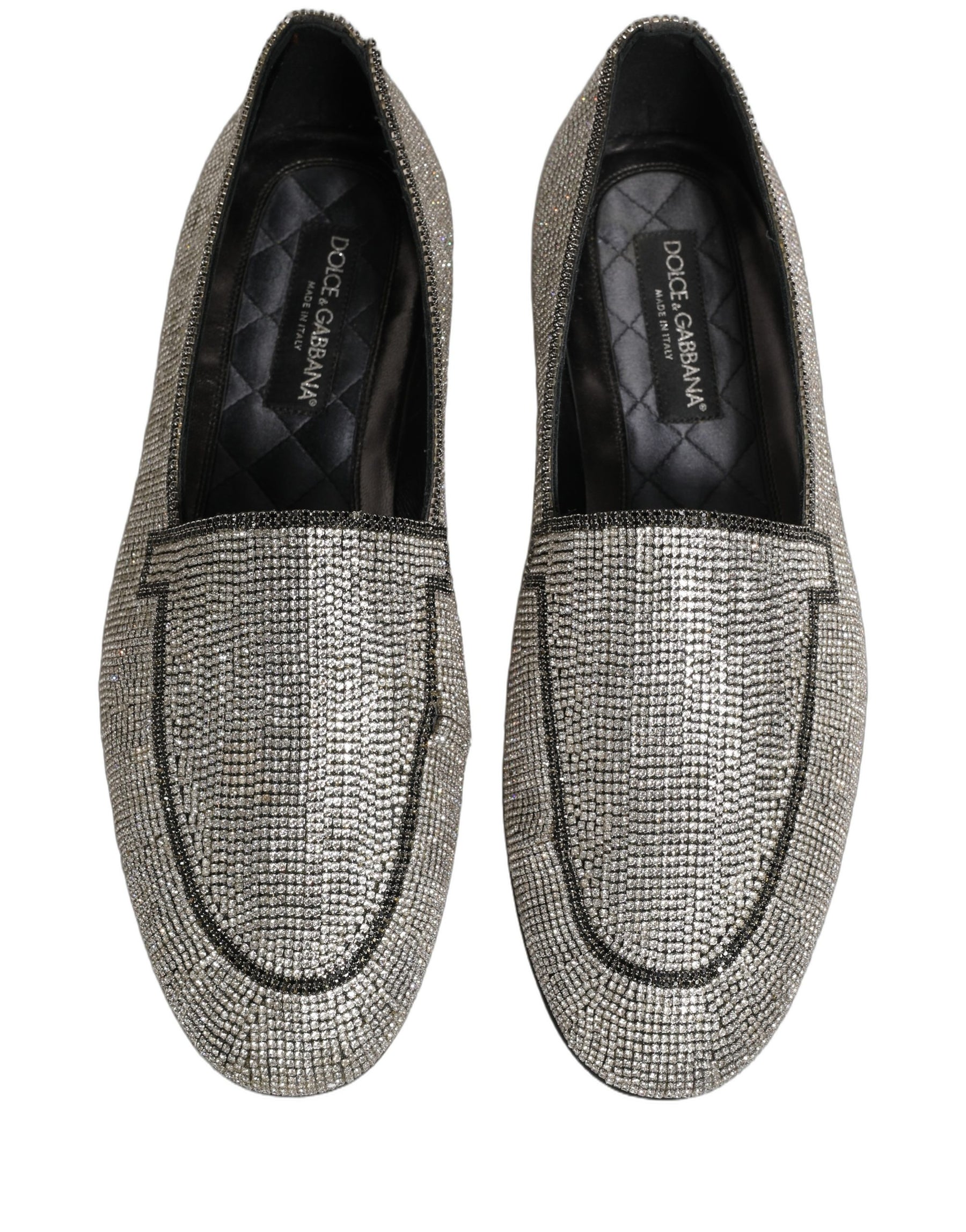 Dolce & Gabbana Silver Crystal Embellished Men Loafers Shoes | Regal Royce