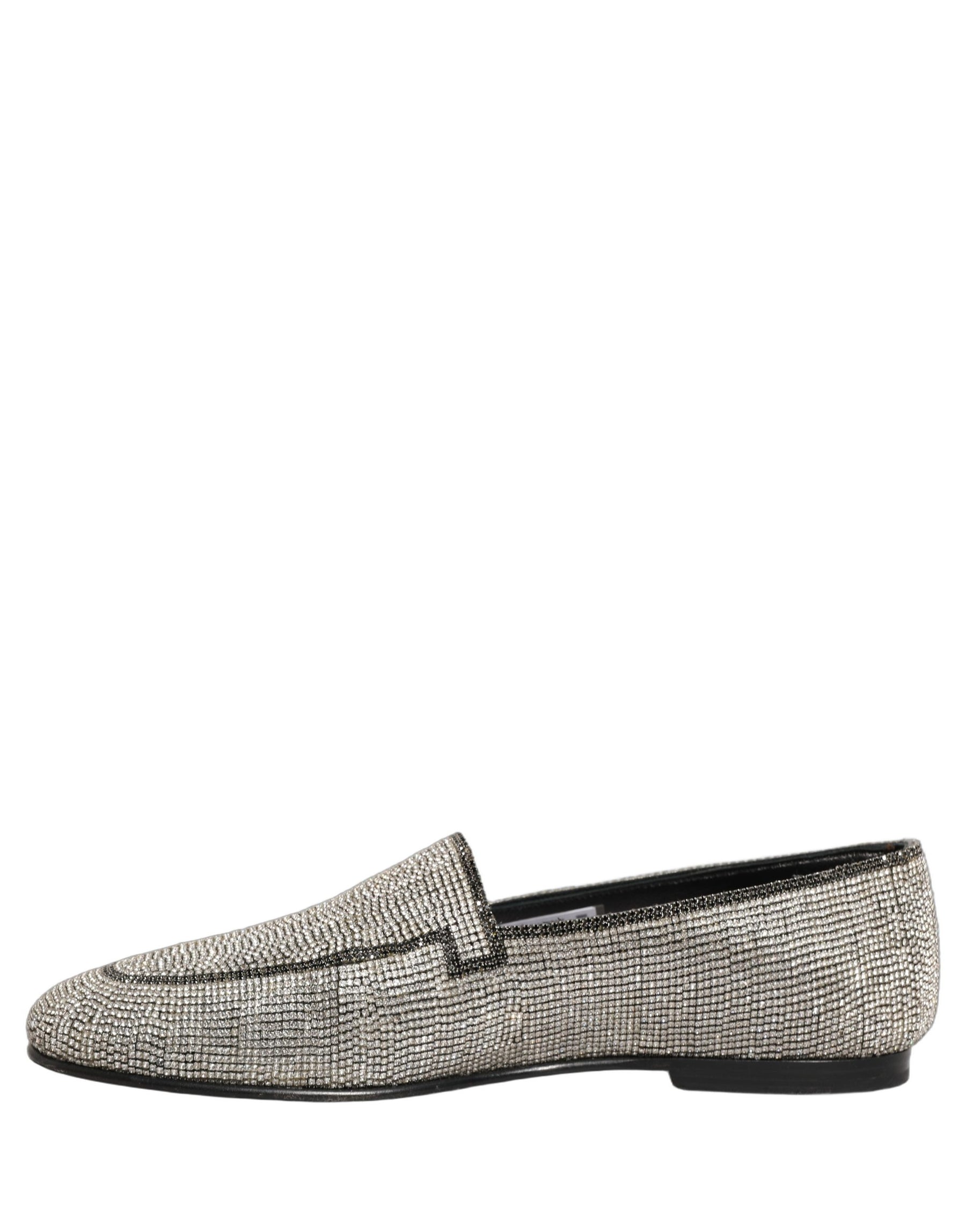 Dolce & Gabbana Silver Crystal Embellished Men Loafers Shoes | Regal Royce