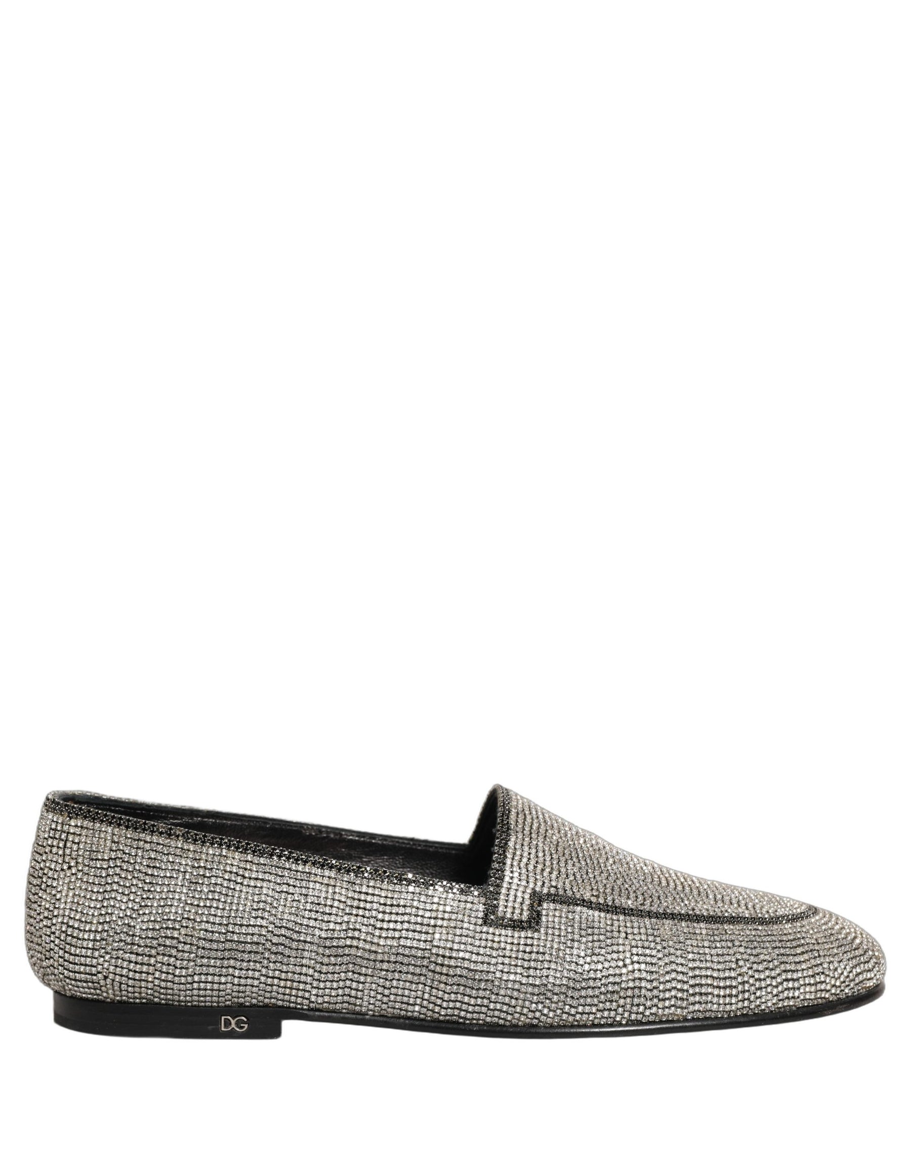 Dolce & Gabbana Silver Crystal Embellished Men Loafers Shoes | Regal Royce