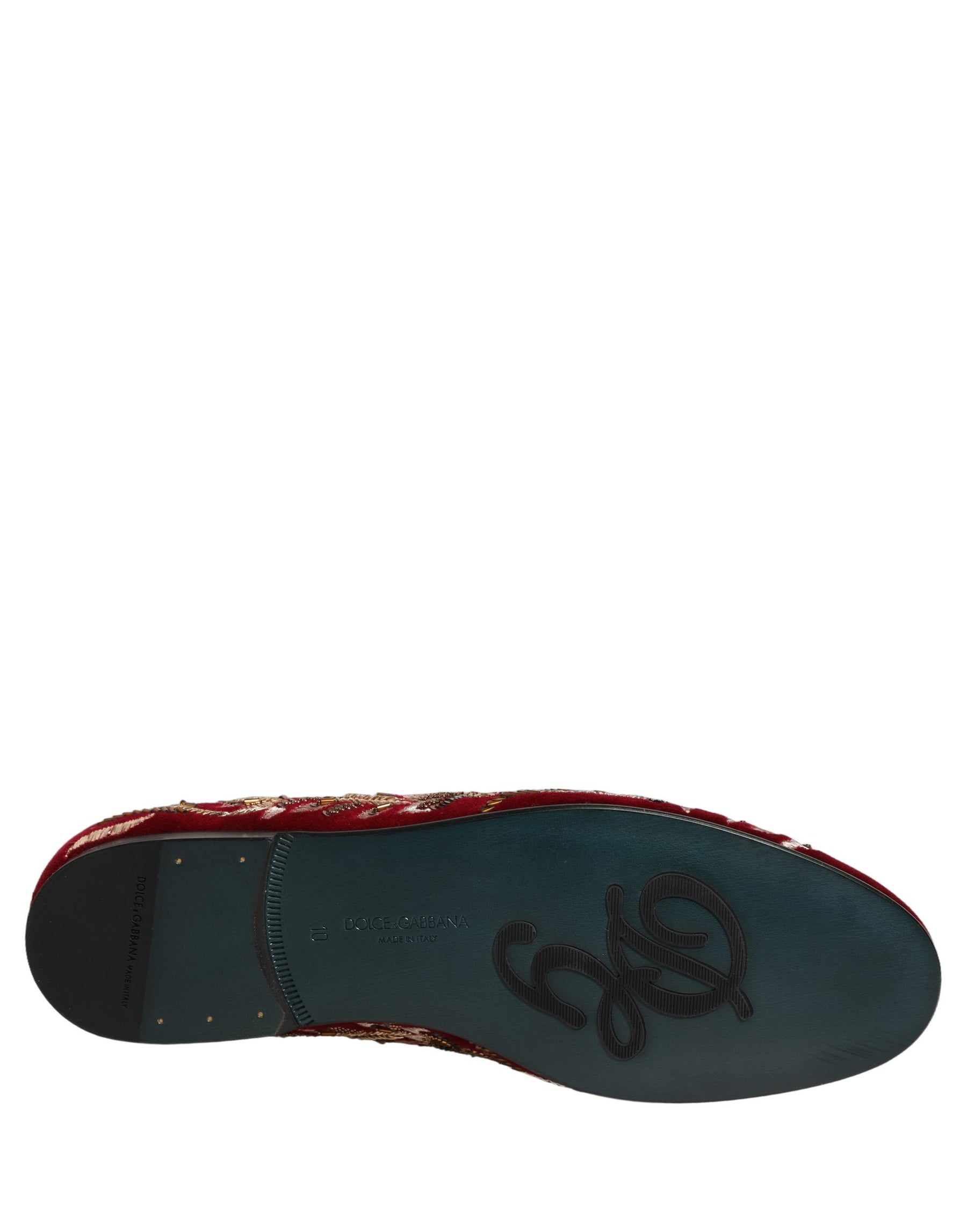Dolce & Gabbana Red Velvet Floral Embroidery Loafers Shoes | Regal Royce