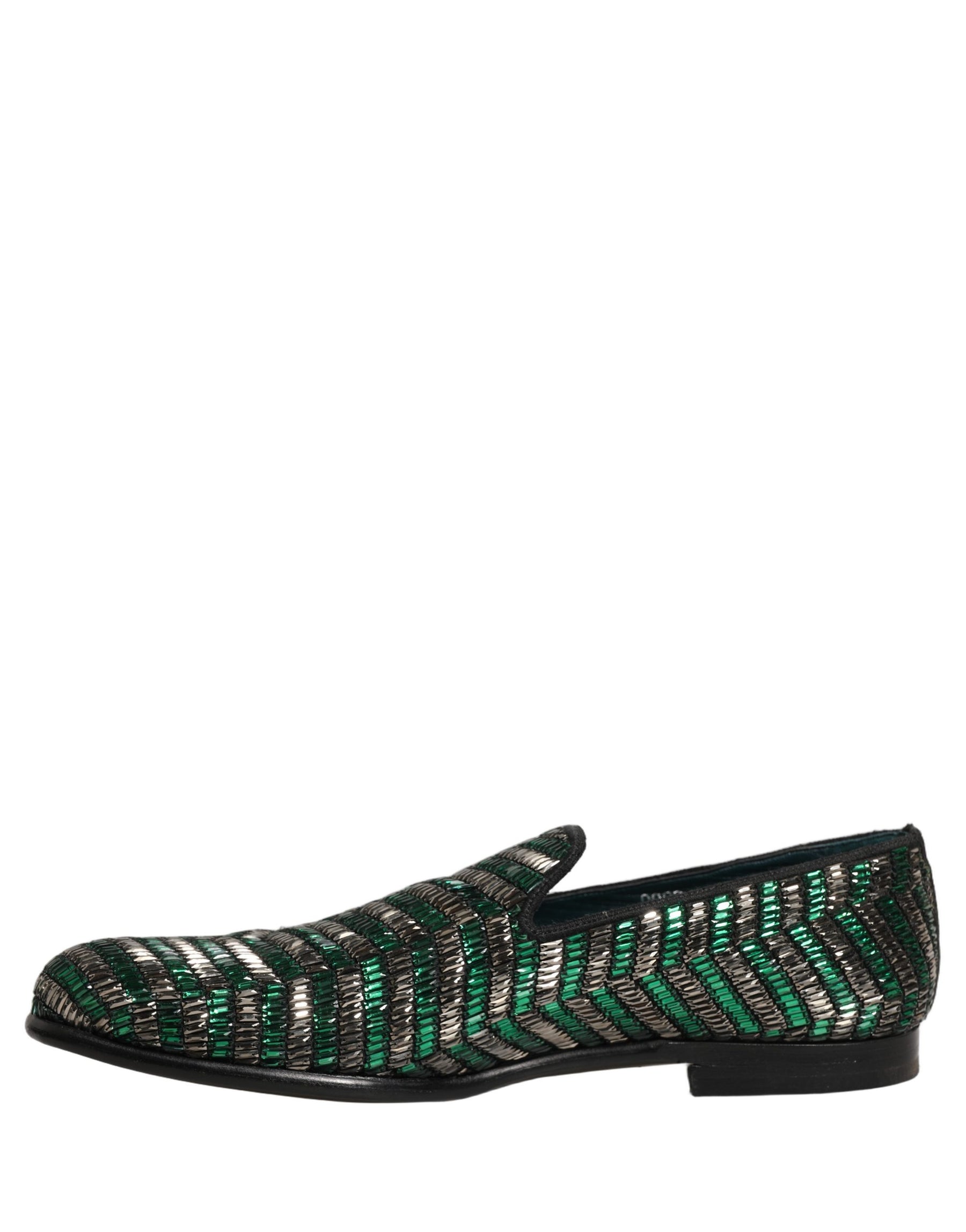 Dolce & Gabbana Silver Green Embellished Dress Loafers Shoes | Regal Royce