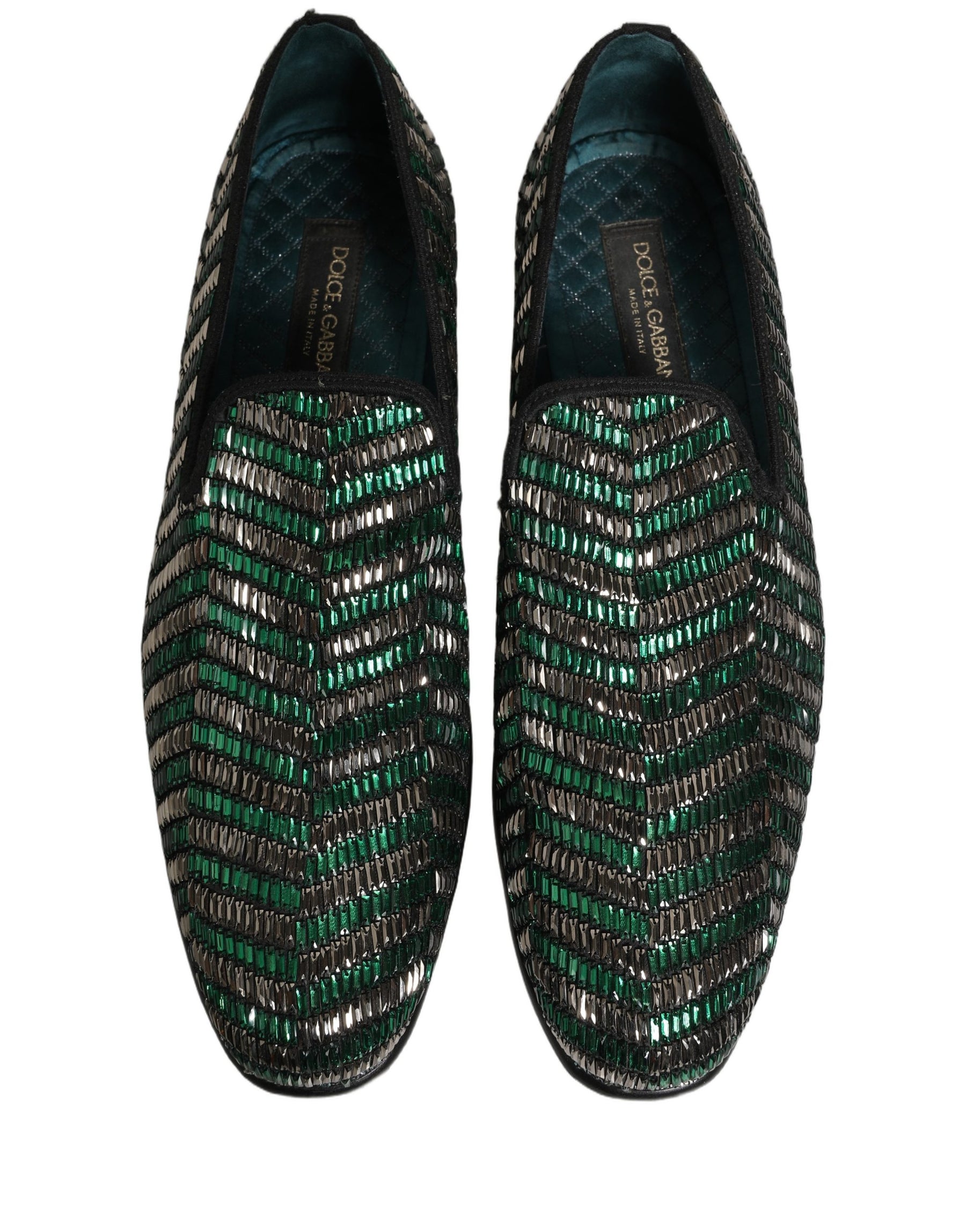 Dolce & Gabbana Silver Green Embellished Dress Loafers Shoes | Regal Royce