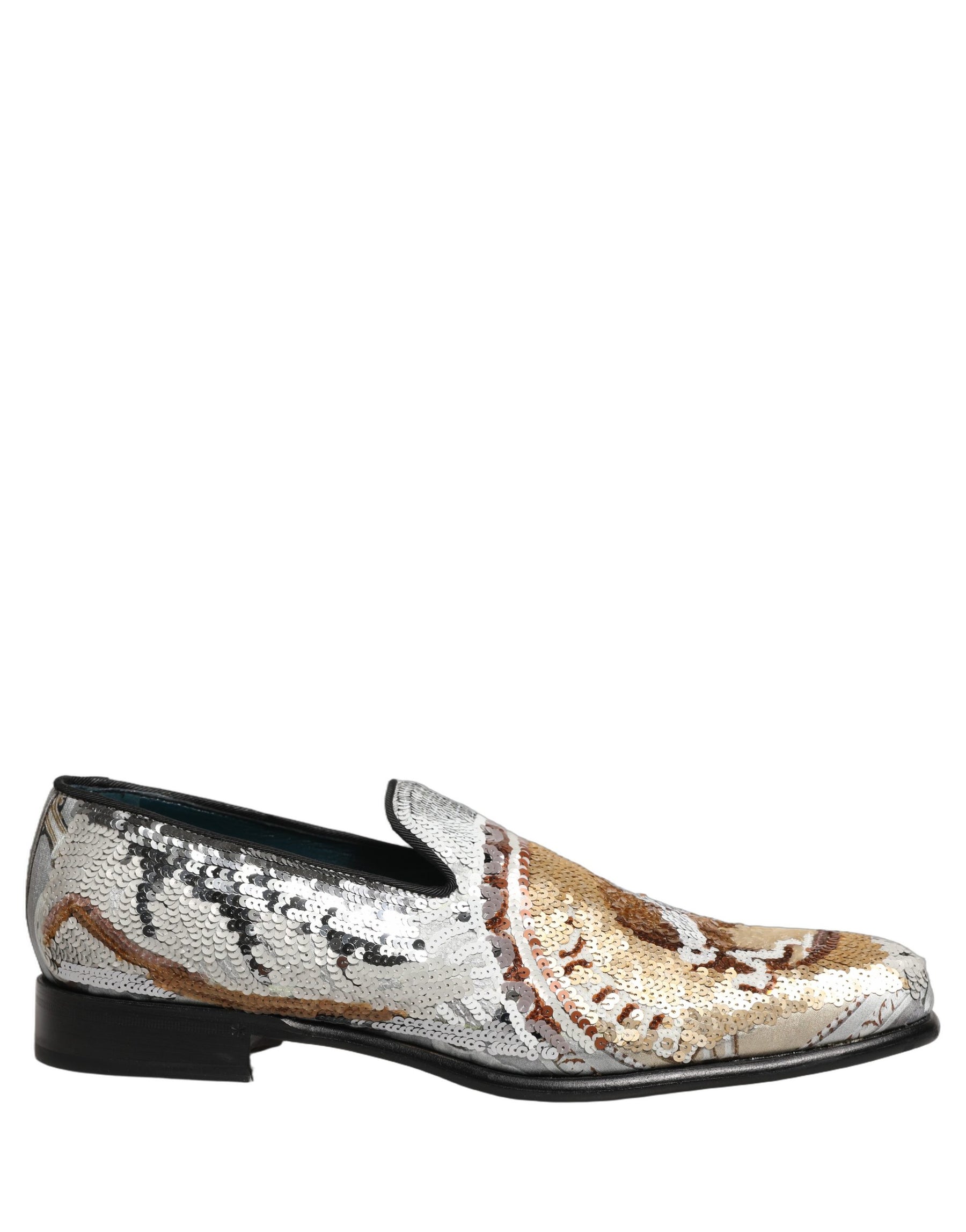 Dolce & Gabbana White Gold Sequined Slip On Loafers Shoes | Regal Royce