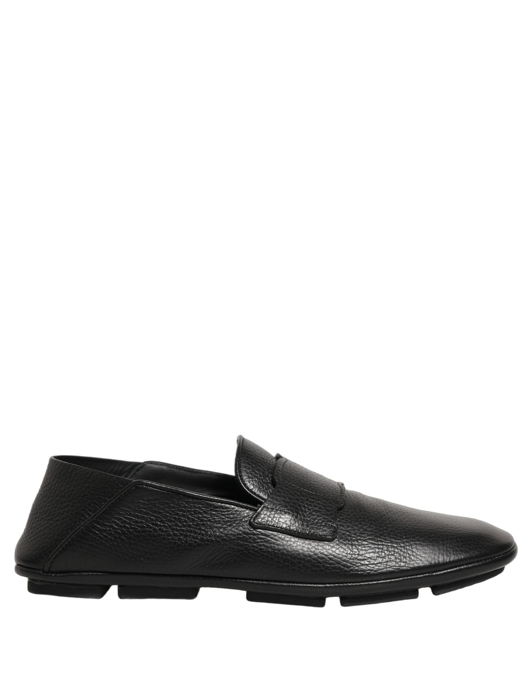 Dolce & Gabbana Black Deerskin Leather Driver Loafers Shoes | Regal Royce
