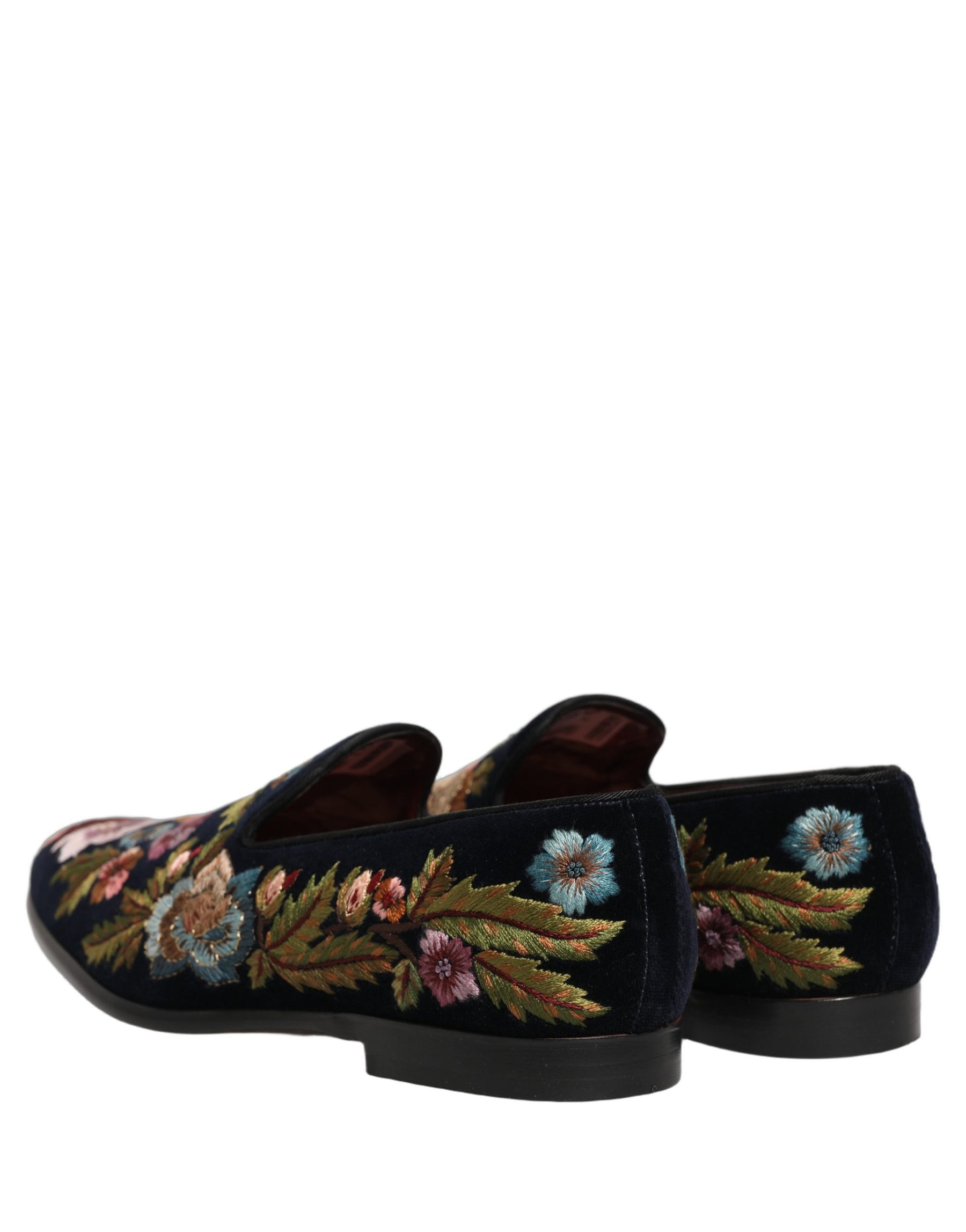 Dolce & Gabbana Black Velvet Floral Embroidery Loafers Shoes | Regal Royce