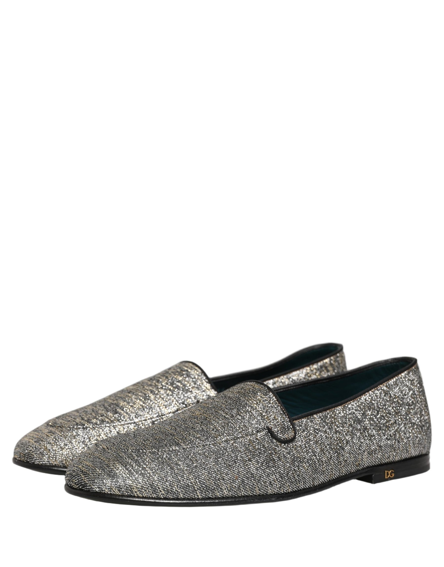 Dolce & Gabbana Gray Glitter Lurex DG Logo Dress Loafers Shoes | Regal Royce