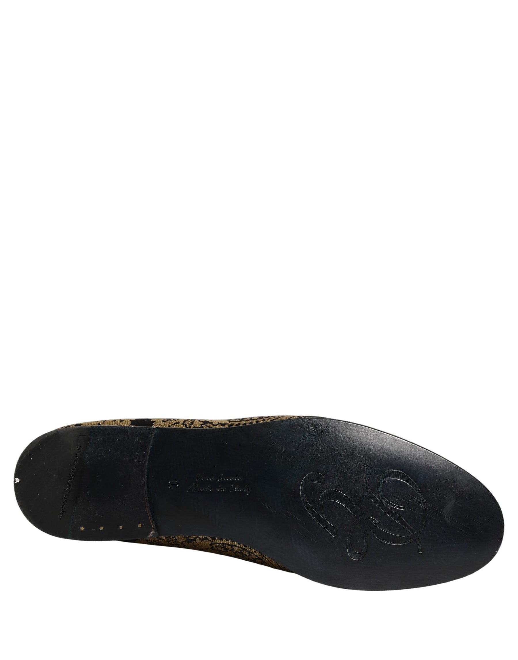 Dolce & Gabbana Gold Jacquard Leather Slip On Loafers Shoes | Regal Royce