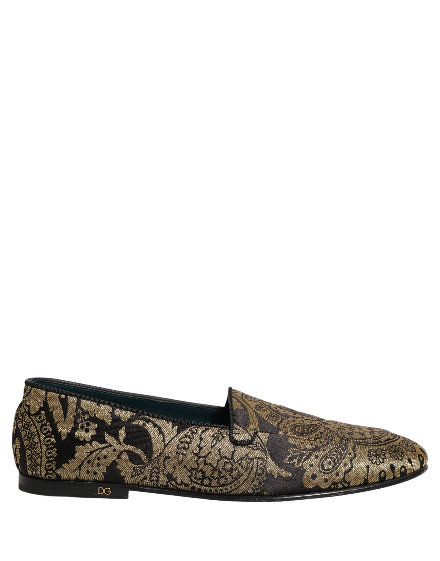 Dolce & Gabbana Gold Jacquard Leather Slip On Loafers Shoes | Regal Royce