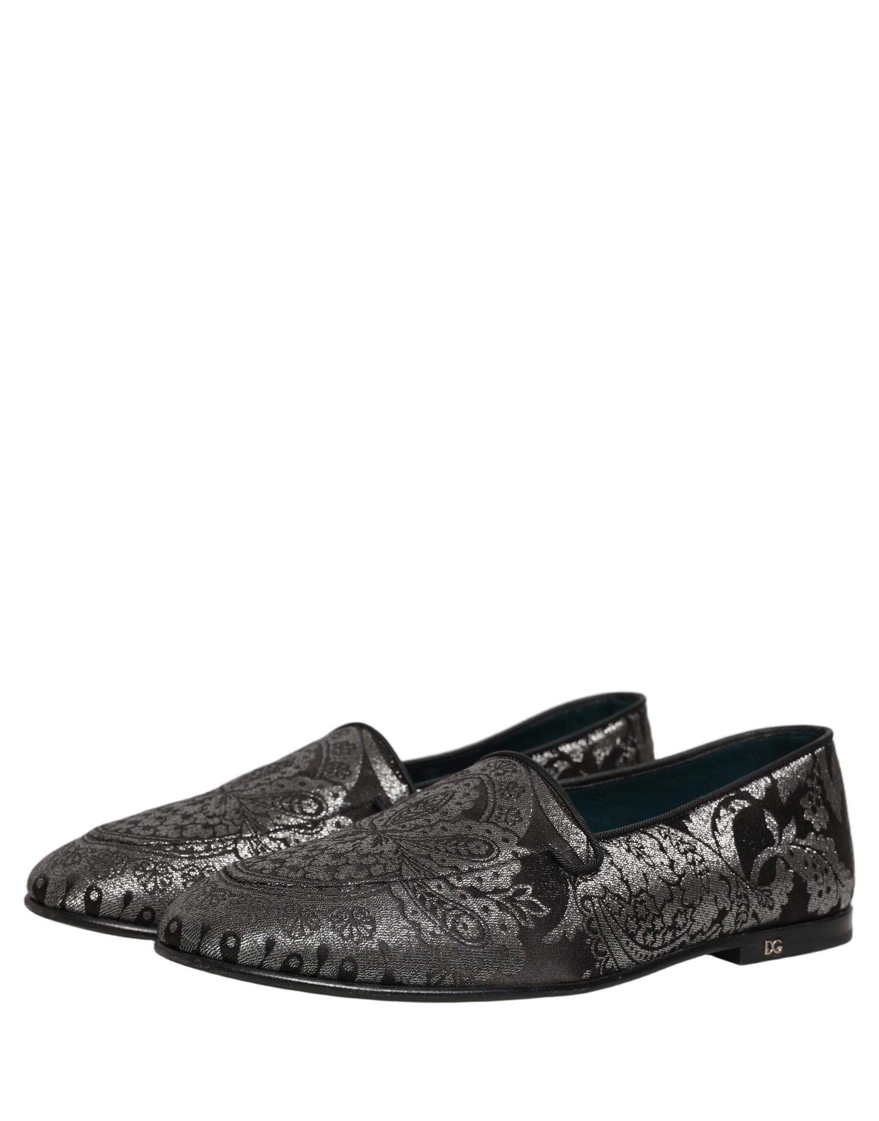 Dolce & Gabbana Silver Jacquard Leather Slip On Loafers Shoes | Regal Royce