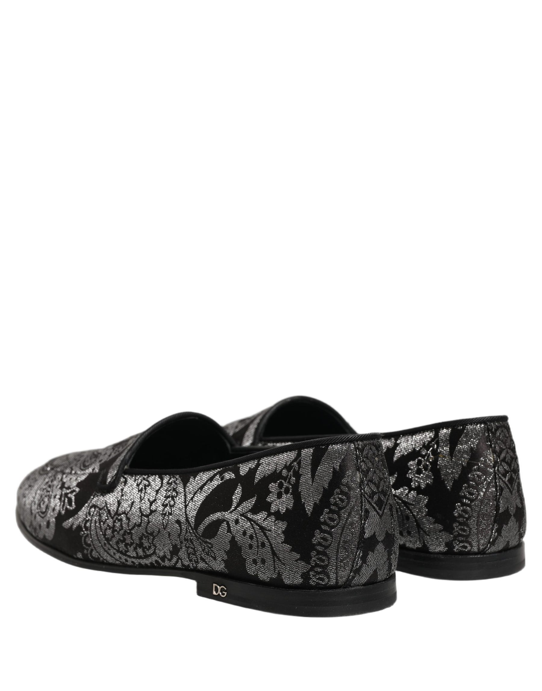 Dolce & Gabbana Silver Jacquard Leather Slip On Loafers Shoes | Regal Royce