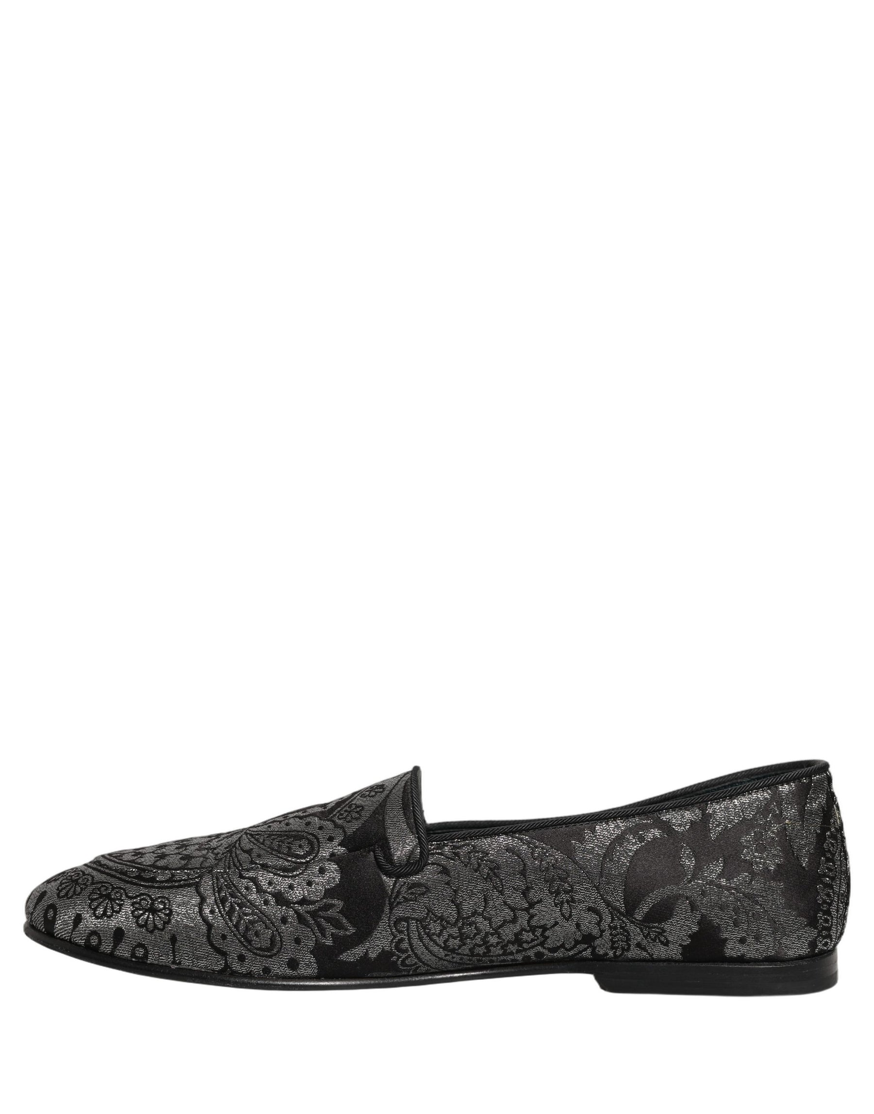 Dolce & Gabbana Silver Jacquard Leather Slip On Loafers Shoes | Regal Royce