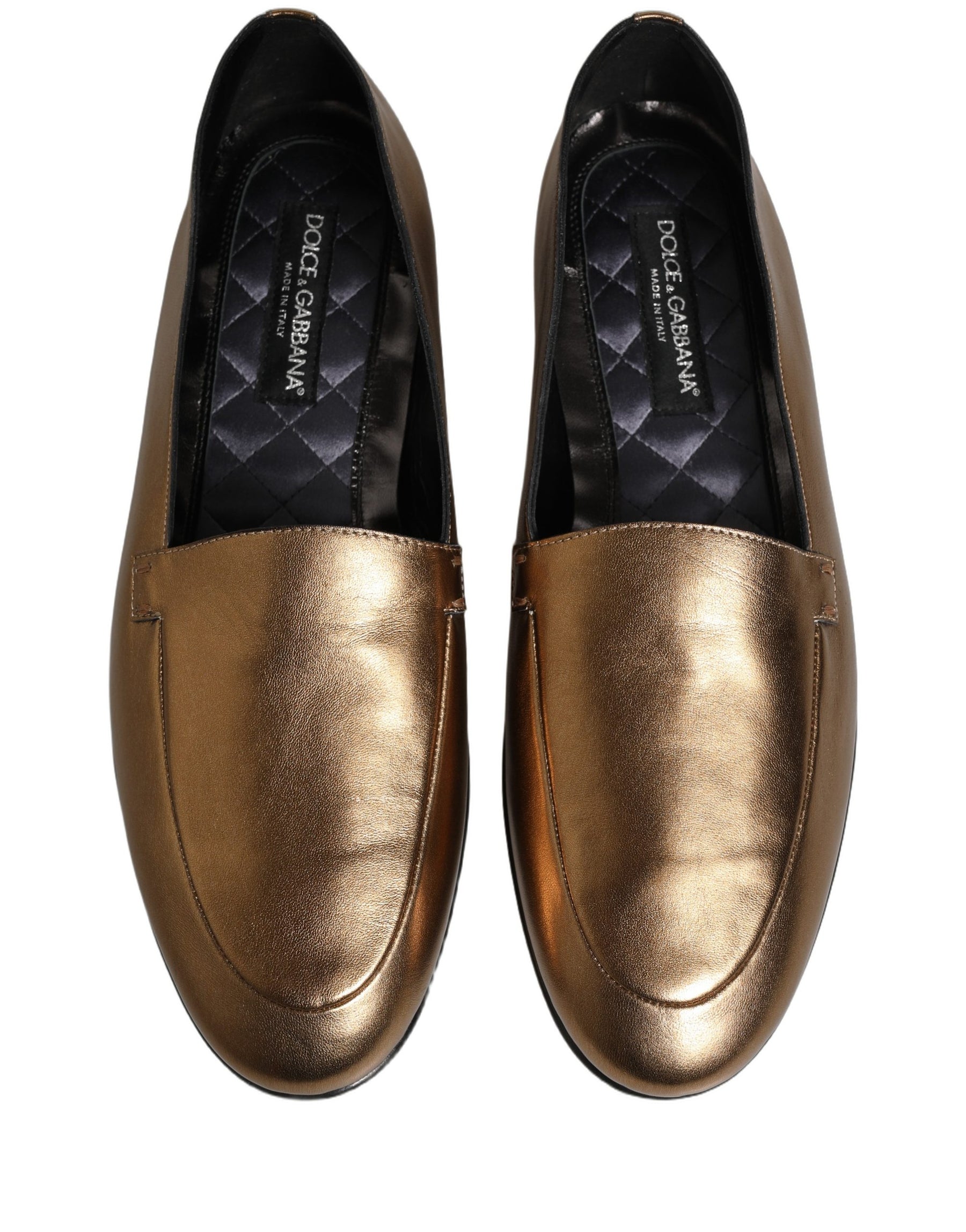 Dolce & Gabbana Gold Leather DG Logo Slip On Men Loafers Shoes | Regal Royce