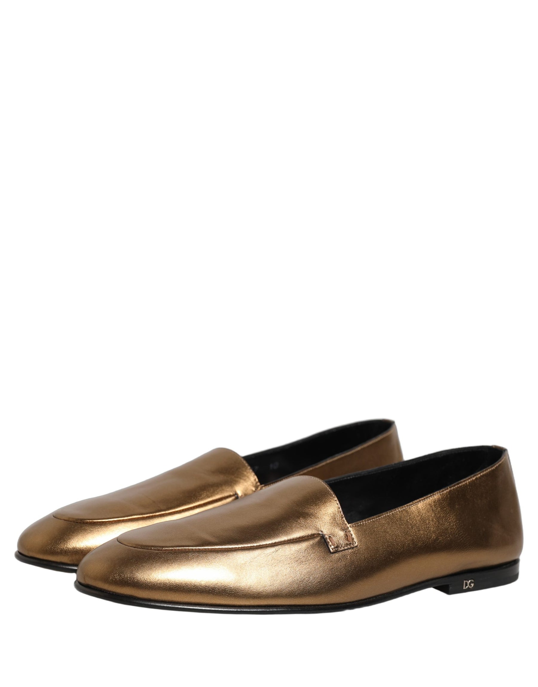 Dolce & Gabbana Gold Leather DG Logo Slip On Men Loafers Shoes | Regal Royce