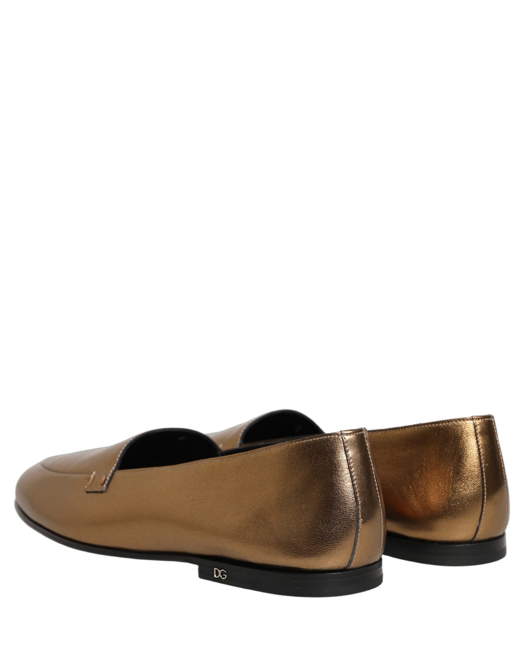 Dolce & Gabbana Gold Leather DG Logo Slip On Men Loafers Shoes | Regal Royce