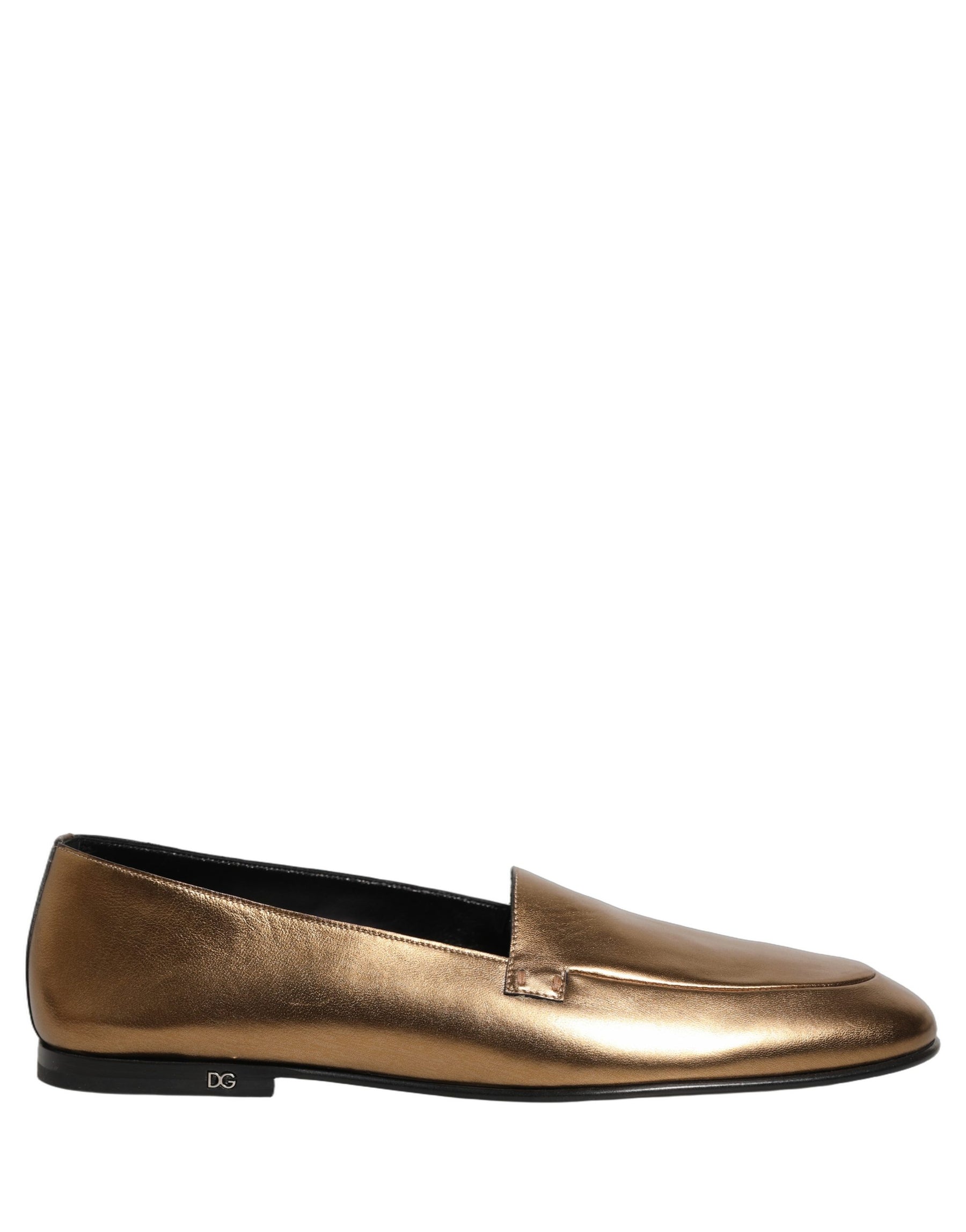 Dolce & Gabbana Gold Leather DG Logo Slip On Men Loafers Shoes | Regal Royce