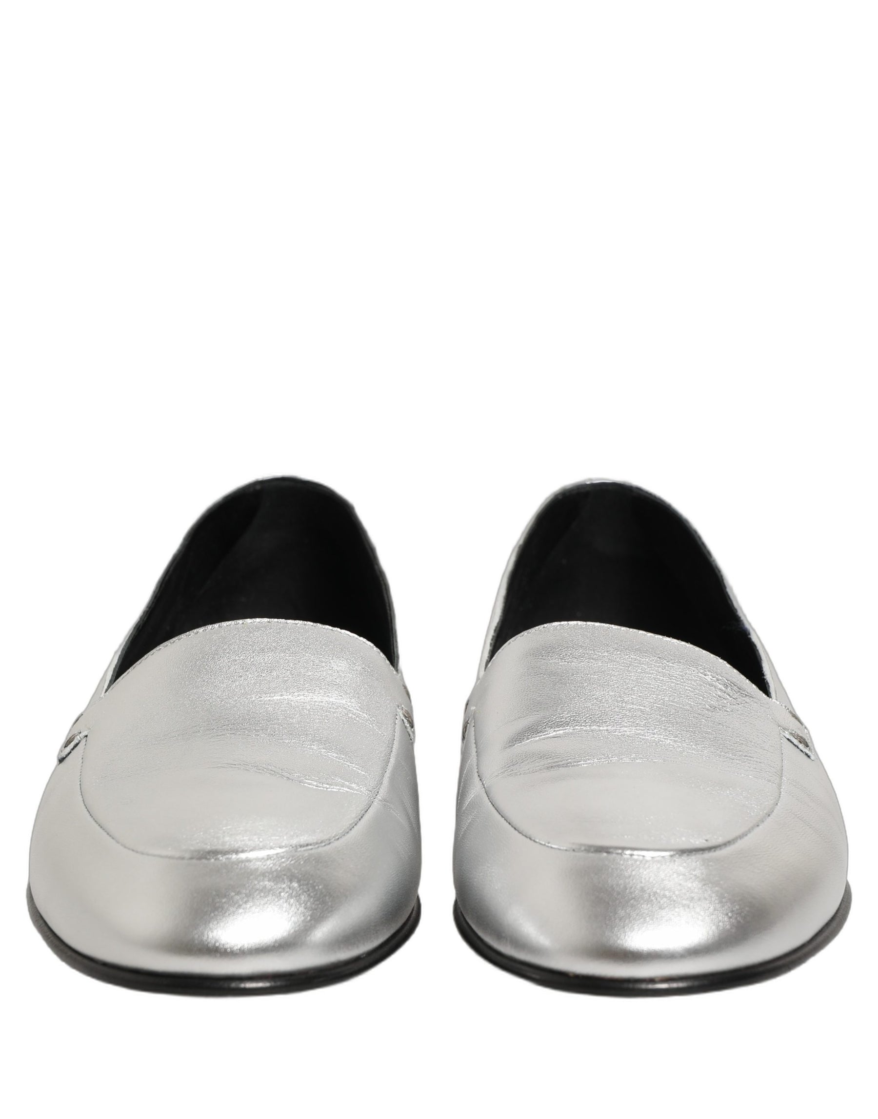 Dolce & Gabbana Silver Leather DG Logo Slip On Loafers Shoes | Regal Royce
