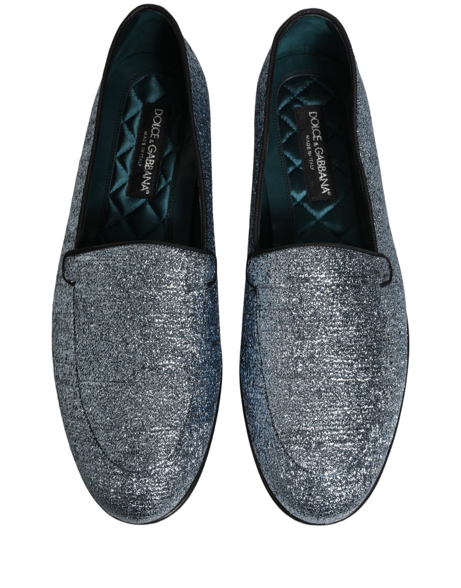 Dolce & Gabbana Blue Glitter Lurex DG Logo Dress Loafers Shoes | Regal Royce