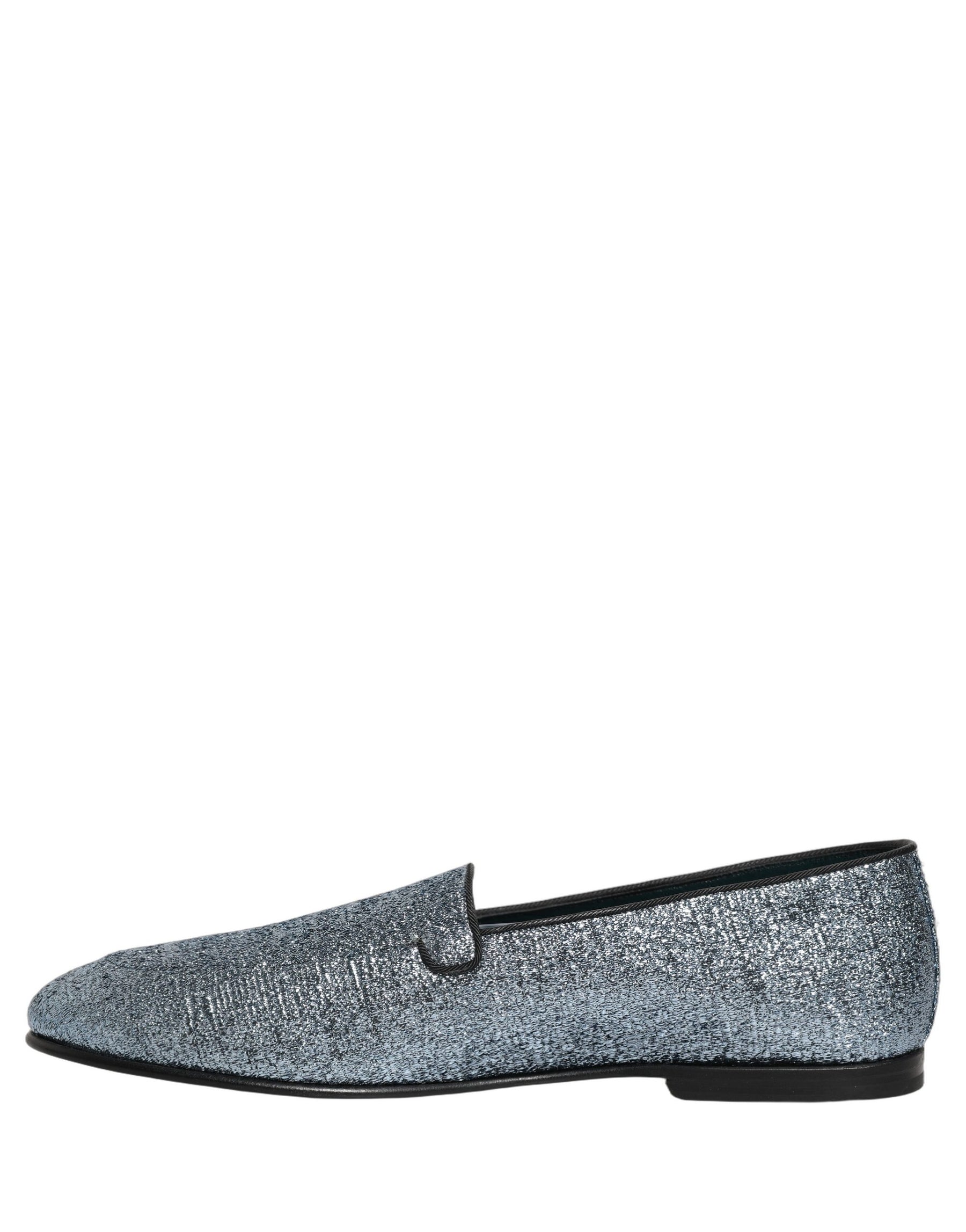 Dolce & Gabbana Blue Glitter Lurex DG Logo Dress Loafers Shoes | Regal Royce