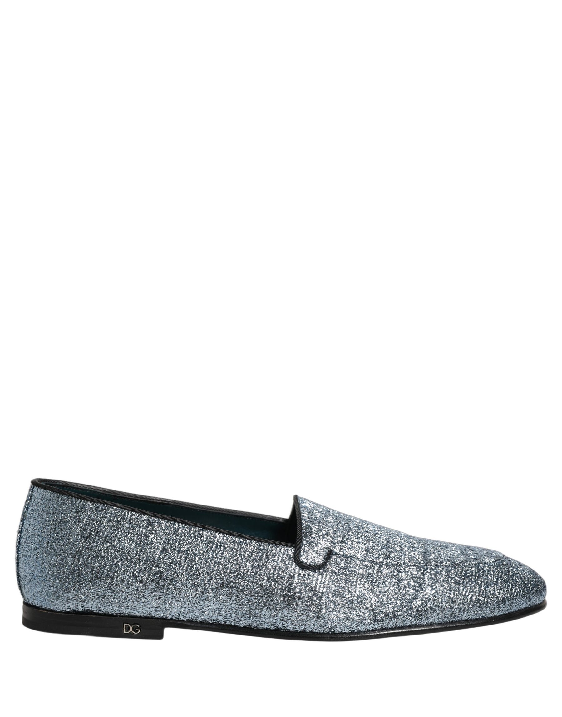 Dolce & Gabbana Blue Glitter Lurex DG Logo Dress Loafers Shoes | Regal Royce