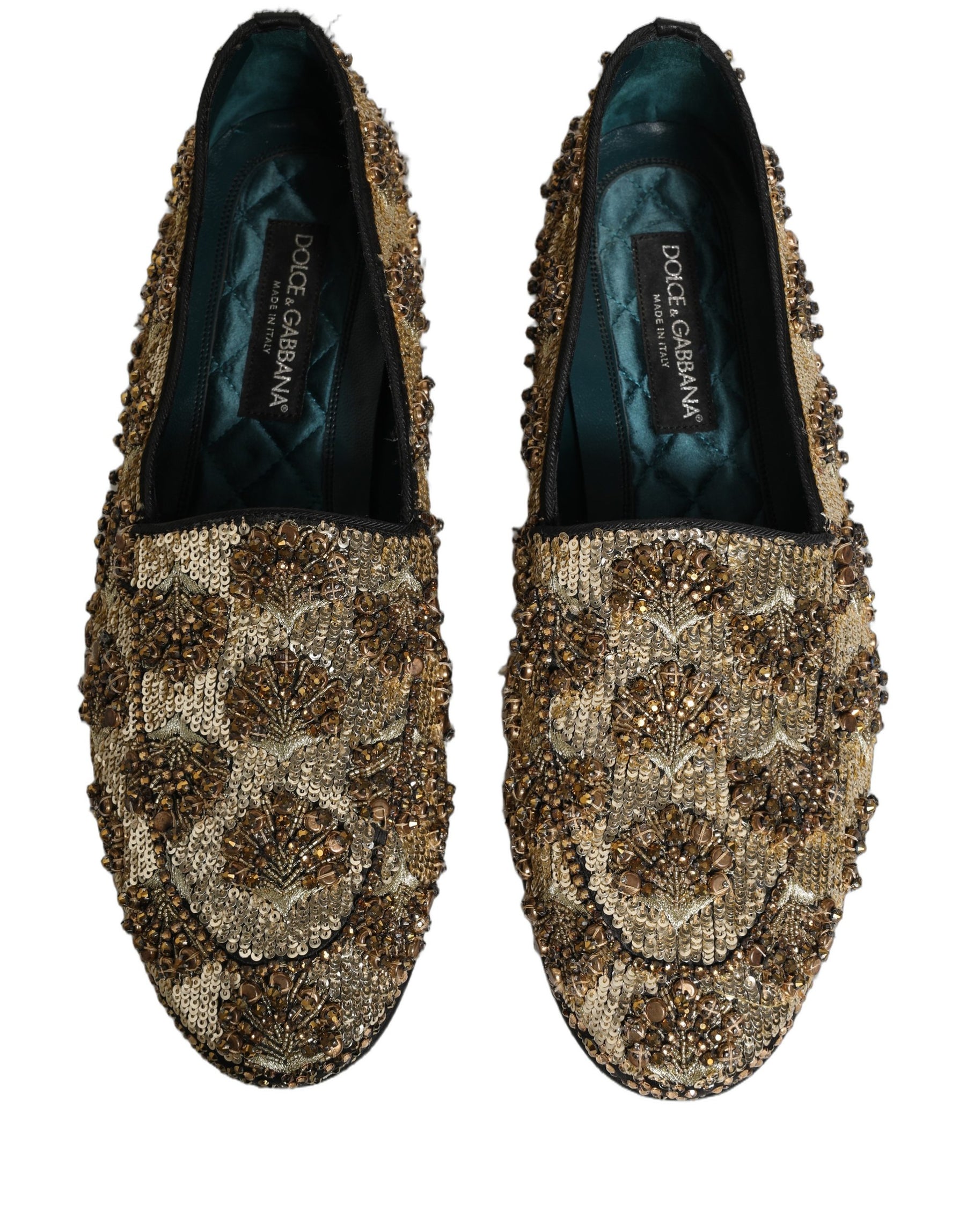 Dolce & Gabbana Gold Sequin Embellished Dress Loafers Shoes | Regal Royce