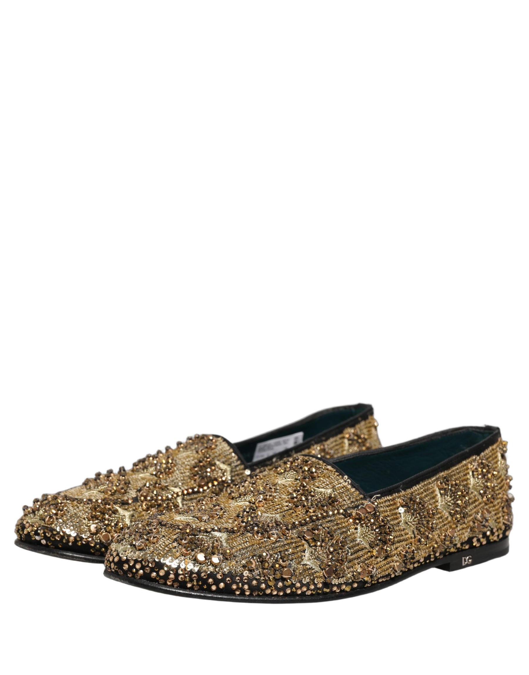 Dolce & Gabbana Gold Sequin Embellished Dress Loafers Shoes | Regal Royce