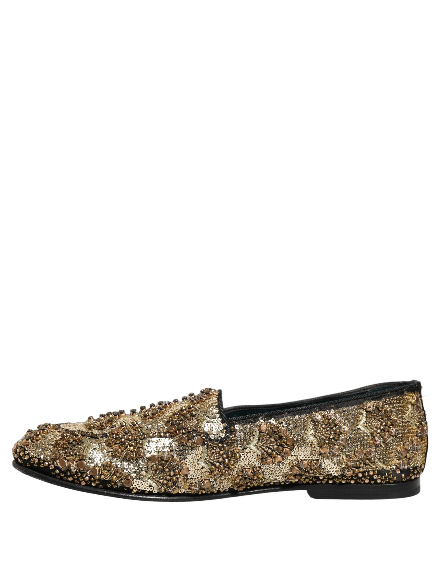 Dolce & Gabbana Gold Sequin Embellished Dress Loafers Shoes | Regal Royce