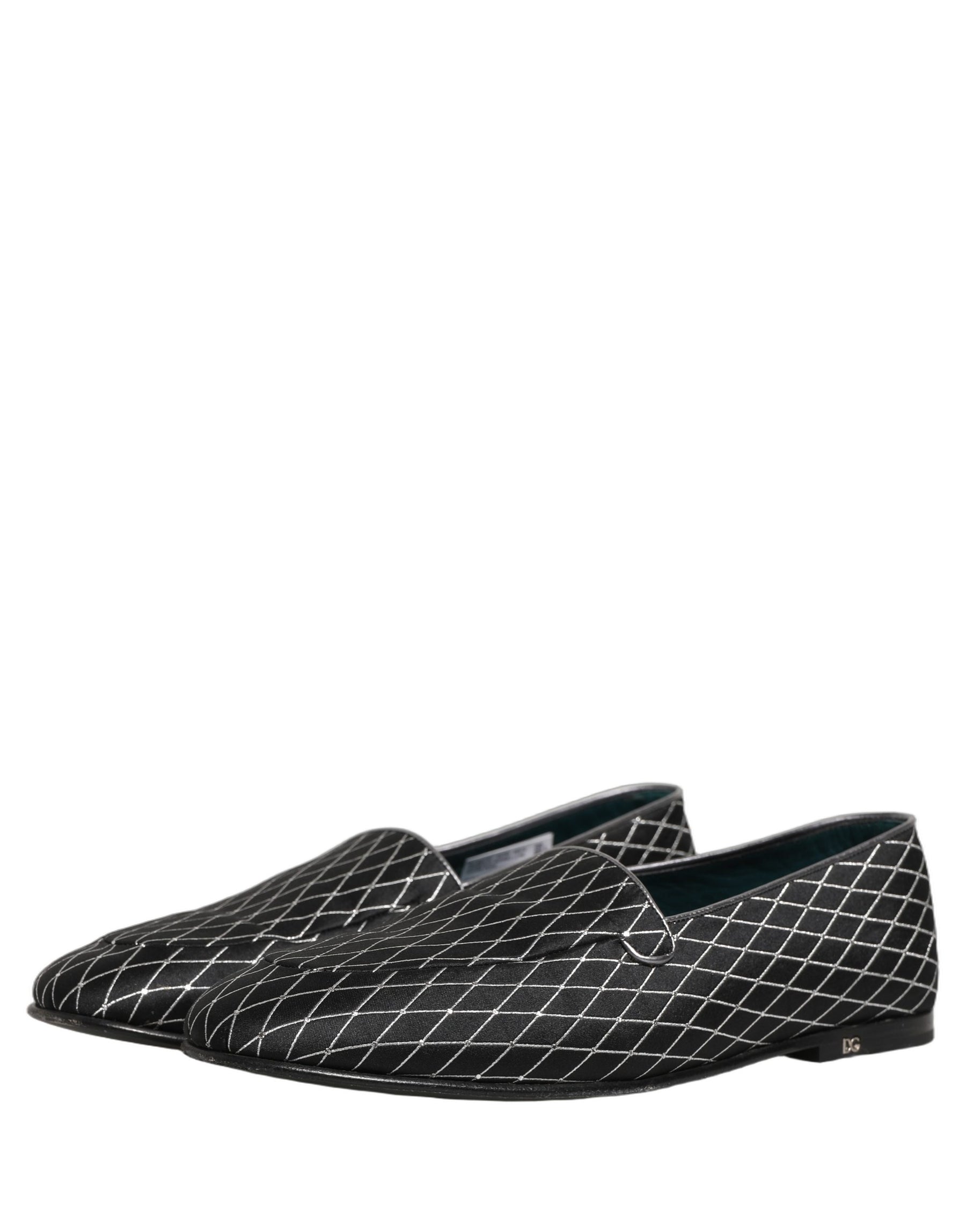 Dolce & Gabbana Black Velvet Diamond Stitched Loafers Shoes | Regal Royce