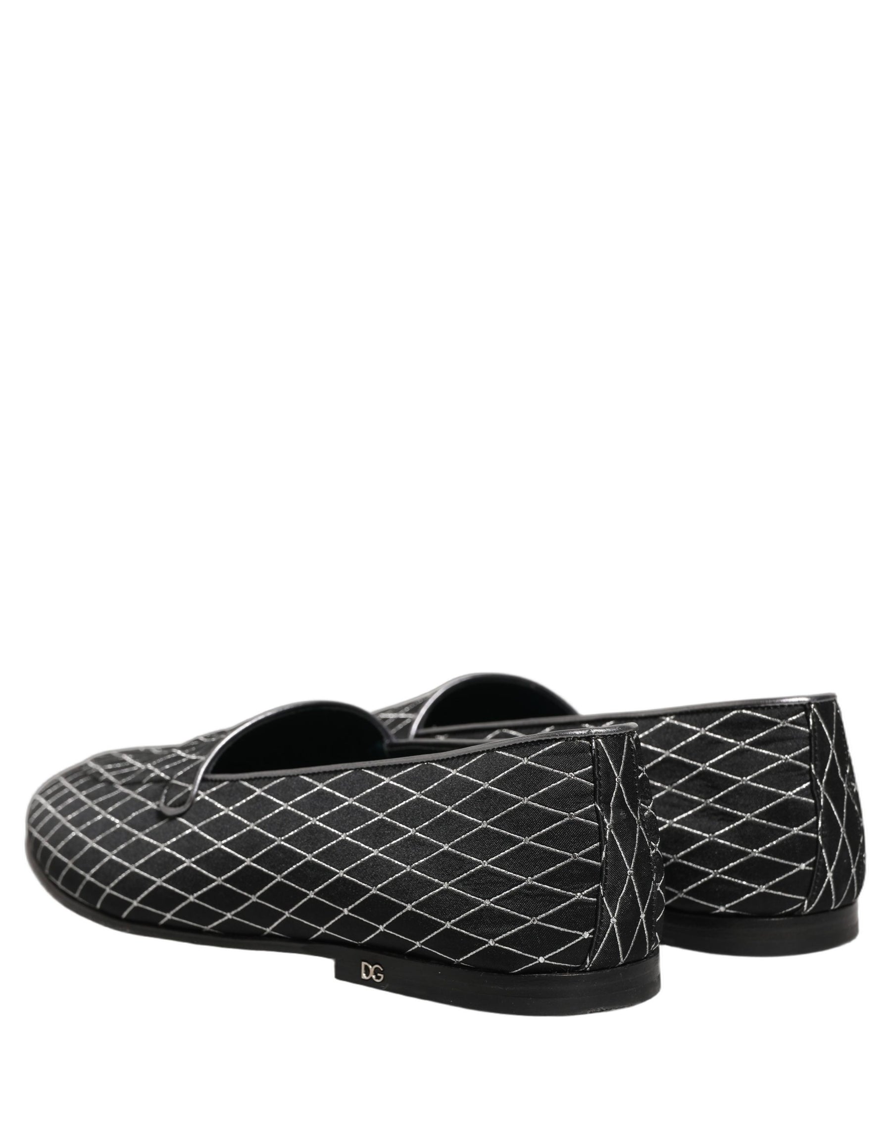 Dolce & Gabbana Black Velvet Diamond Stitched Loafers Shoes | Regal Royce