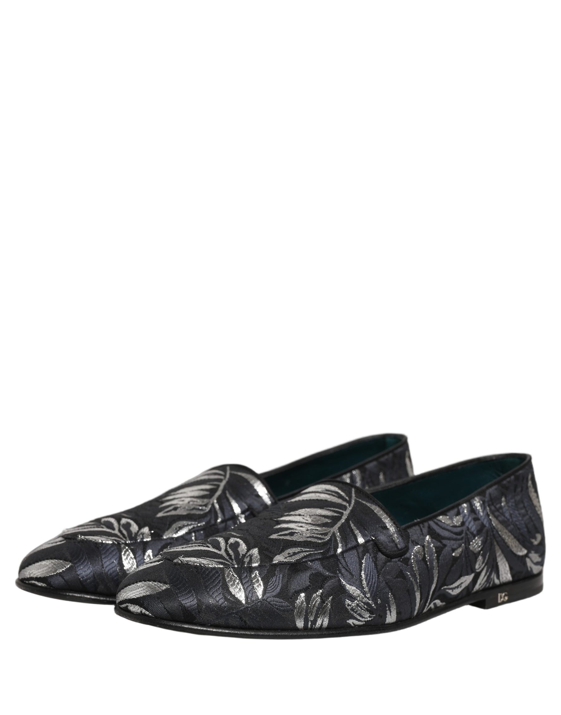 Dolce & Gabbana Black Leaf Embroidery Dress Men Loafers Shoes | Regal Royce