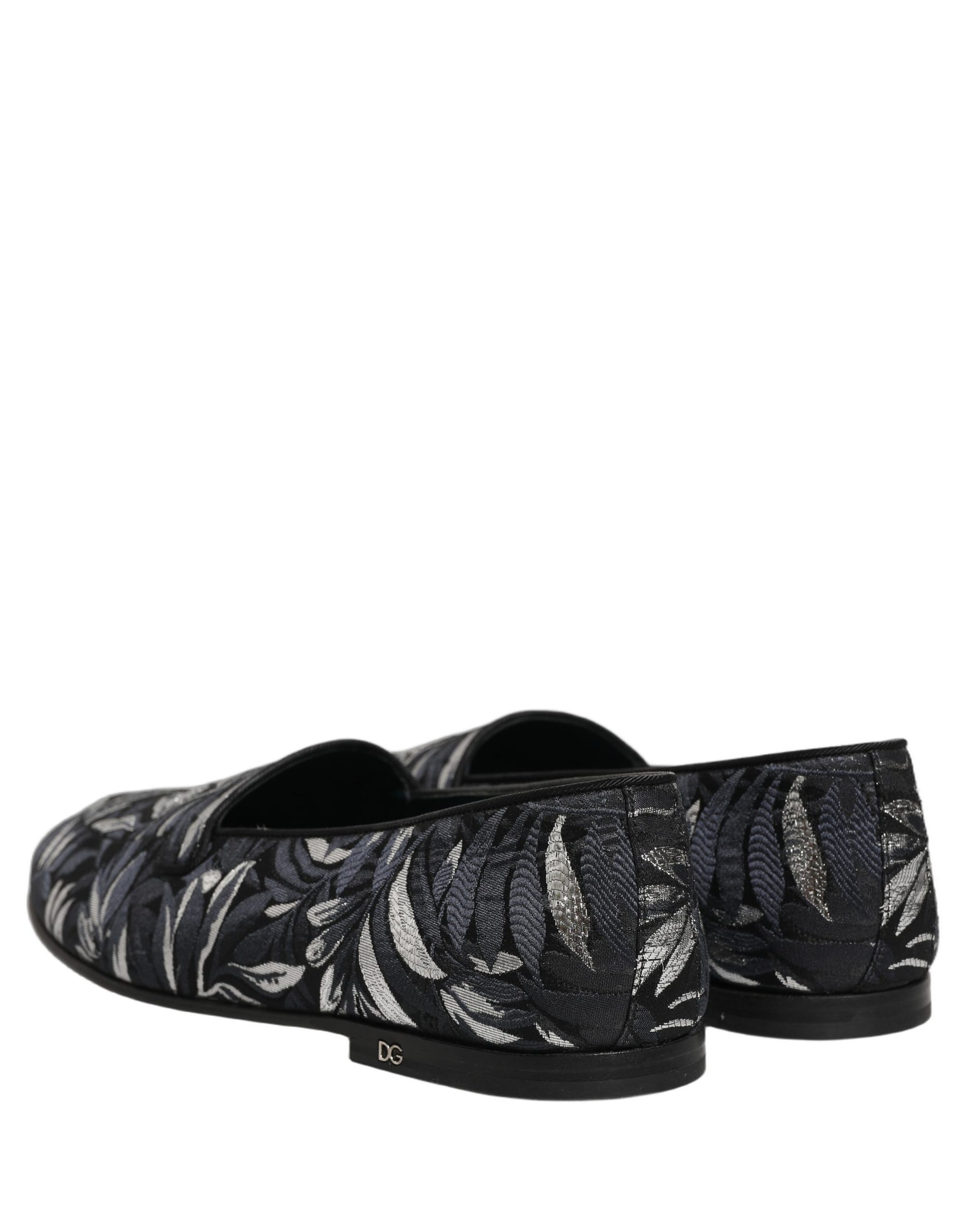 Dolce & Gabbana Black Leaf Embroidery Dress Men Loafers Shoes | Regal Royce