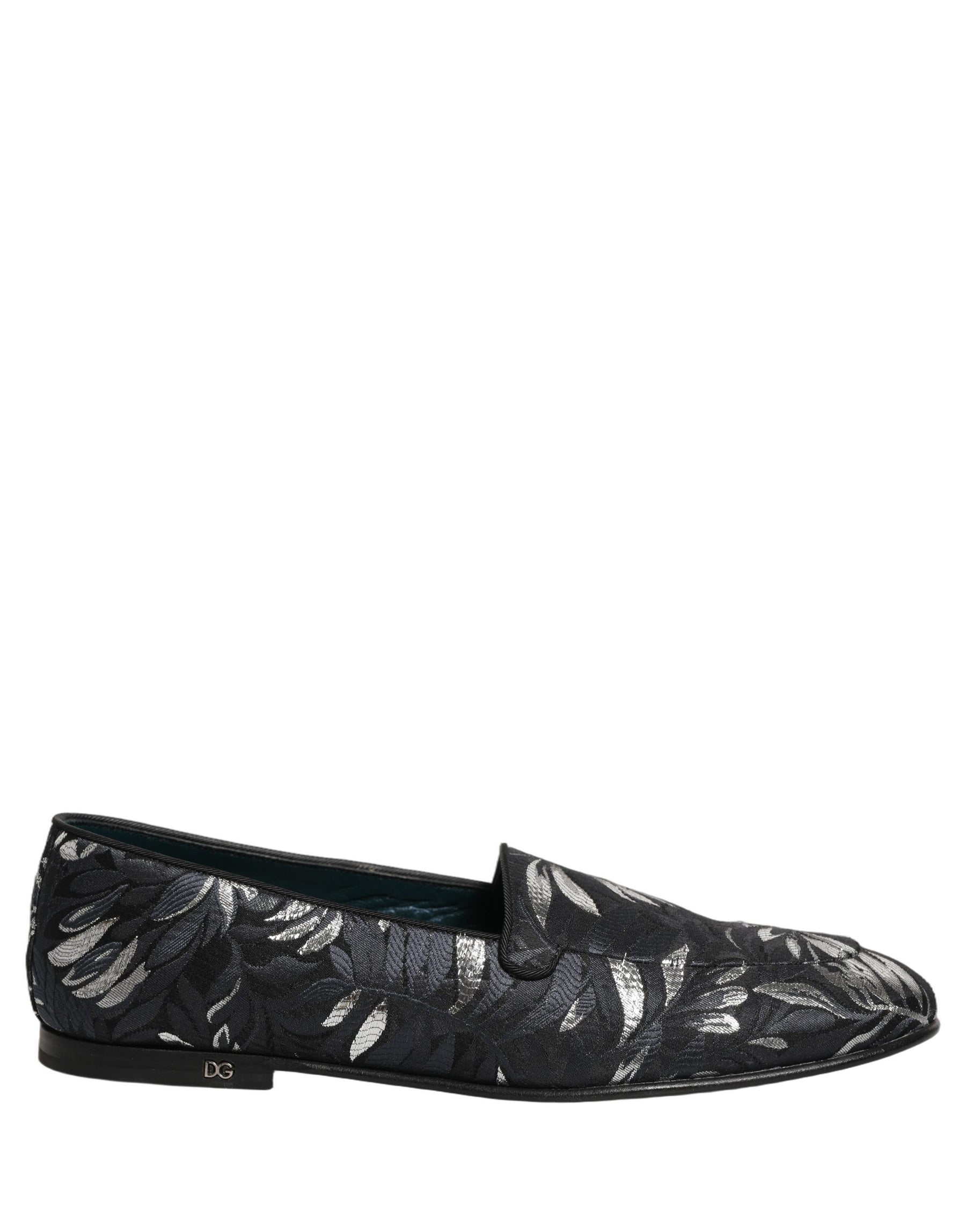 Dolce & Gabbana Black Leaf Embroidery Dress Men Loafers Shoes | Regal Royce
