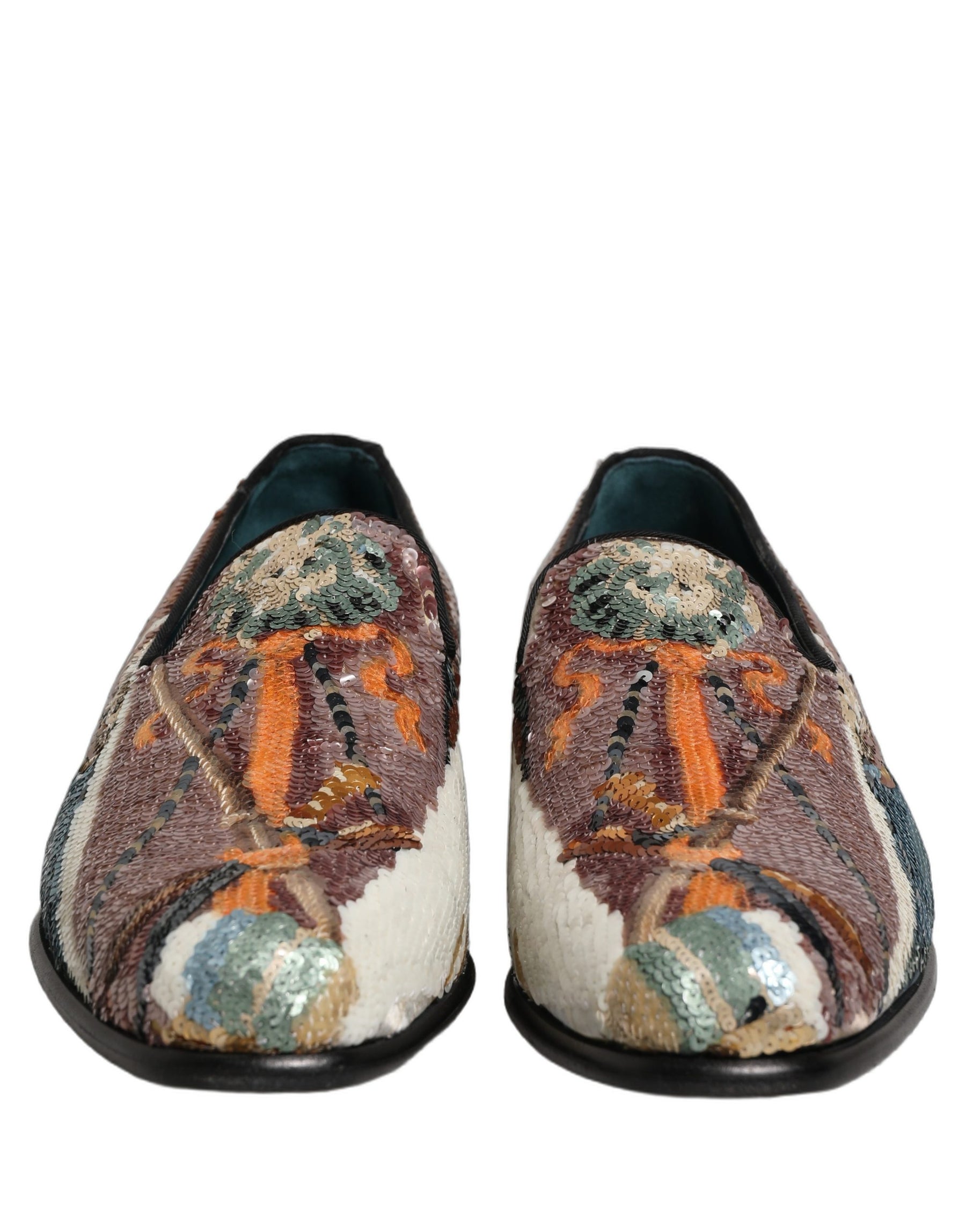 Dolce & Gabbana Multicolor Embroidered Sequin Loafers Shoes | Regal Royce
