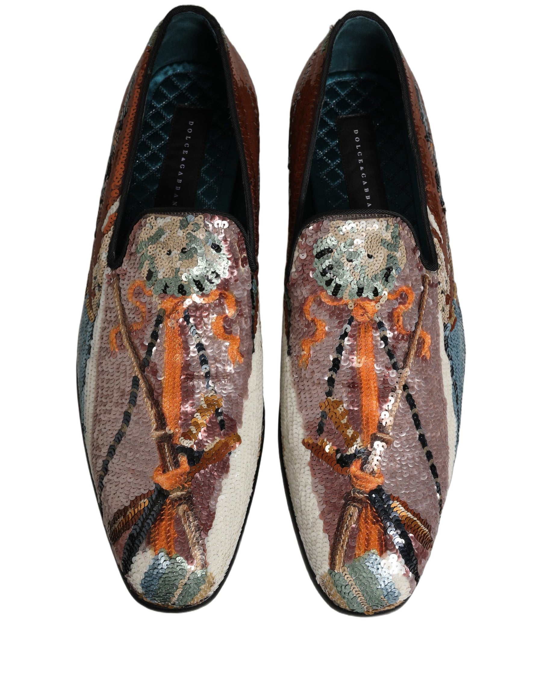 Dolce & Gabbana Multicolor Embroidered Sequin Loafers Shoes | Regal Royce