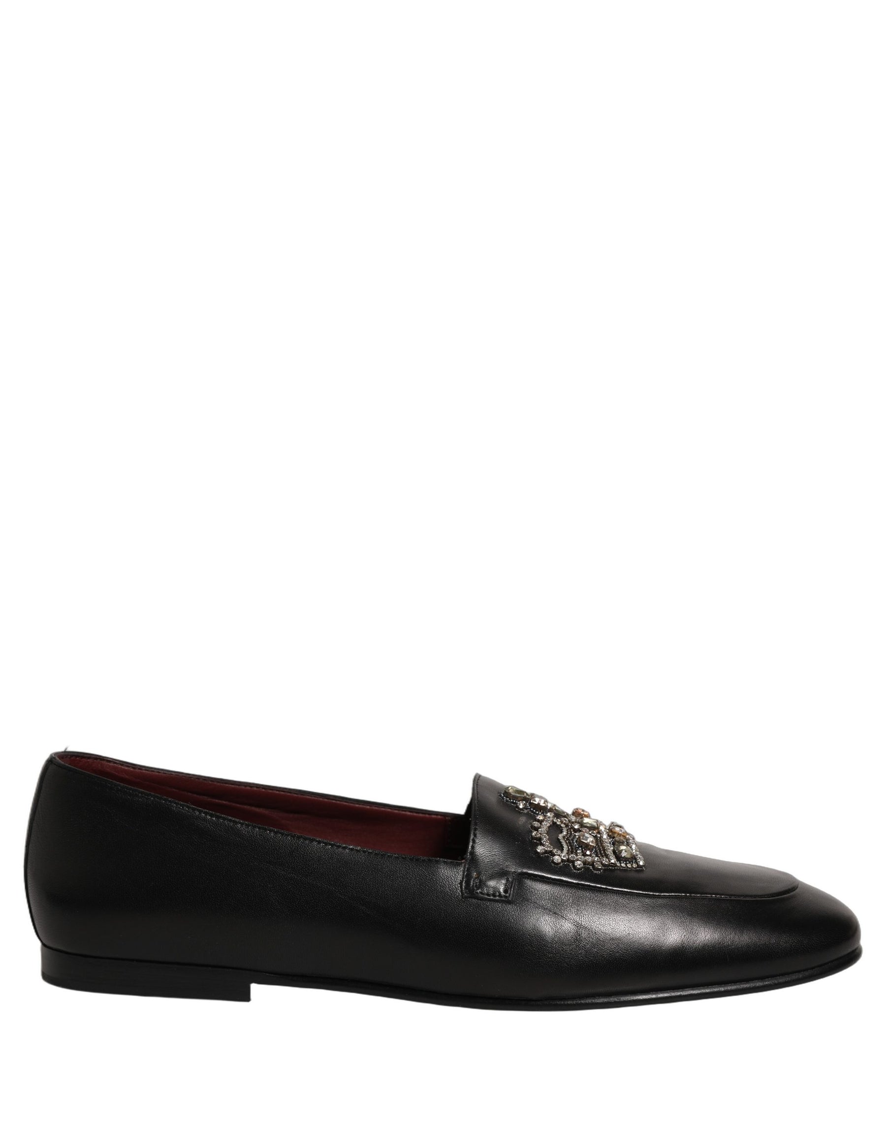 Dolce & Gabbana Black Leather Crown Embellished Loafers Shoes | Regal Royce