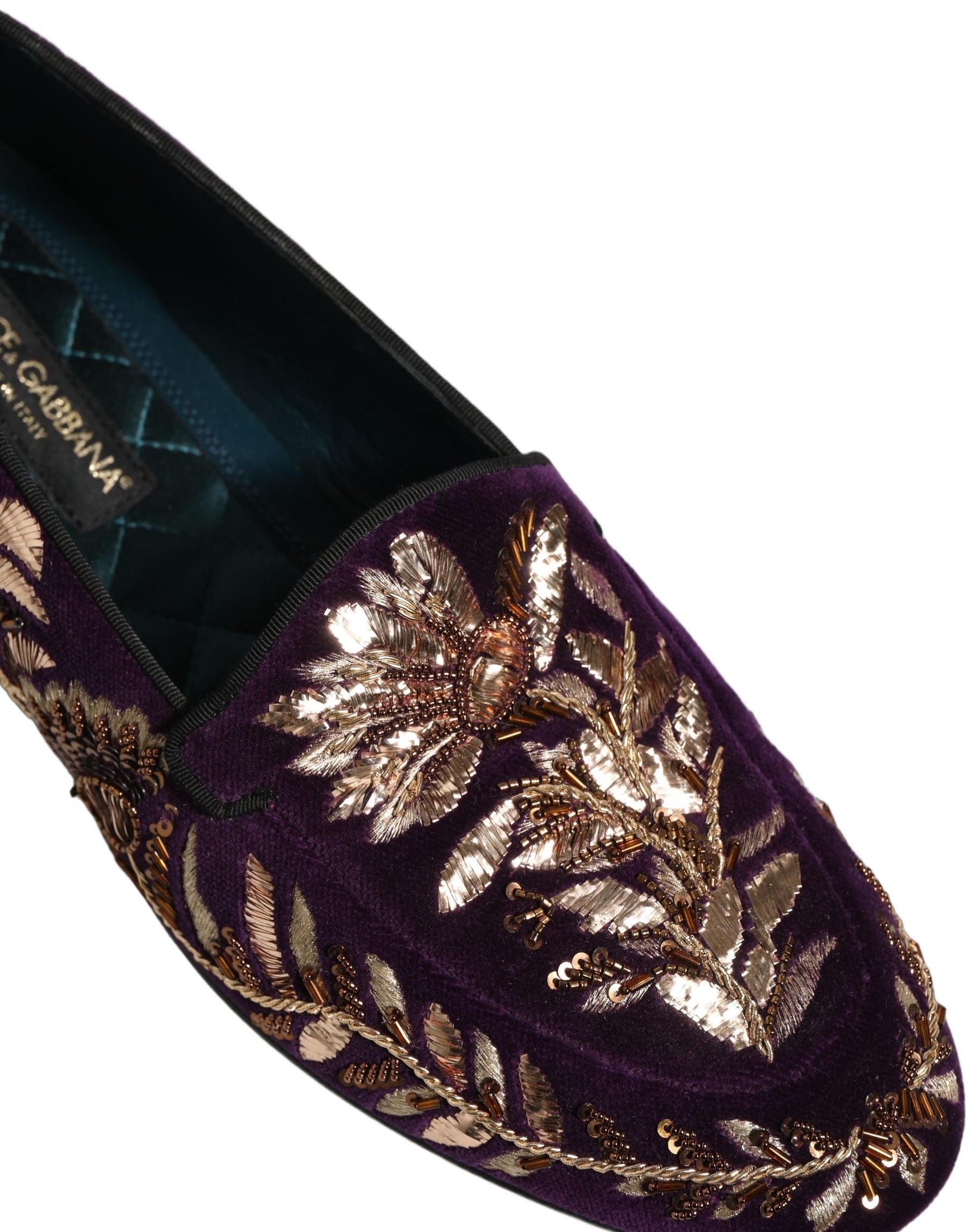 Dolce & Gabbana Violet Velvet Floral Embroidery Loafers Shoes | Regal Royce