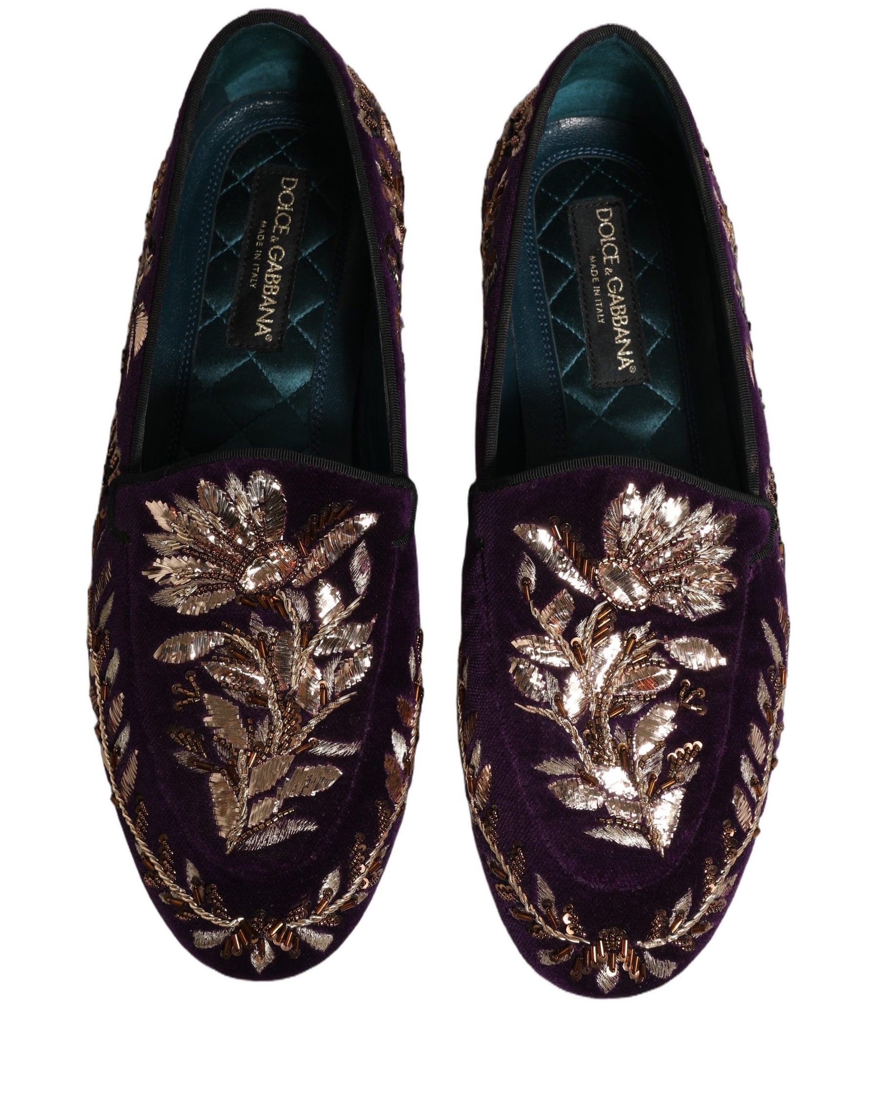 Dolce & Gabbana Violet Velvet Floral Embroidery Loafers Shoes | Regal Royce