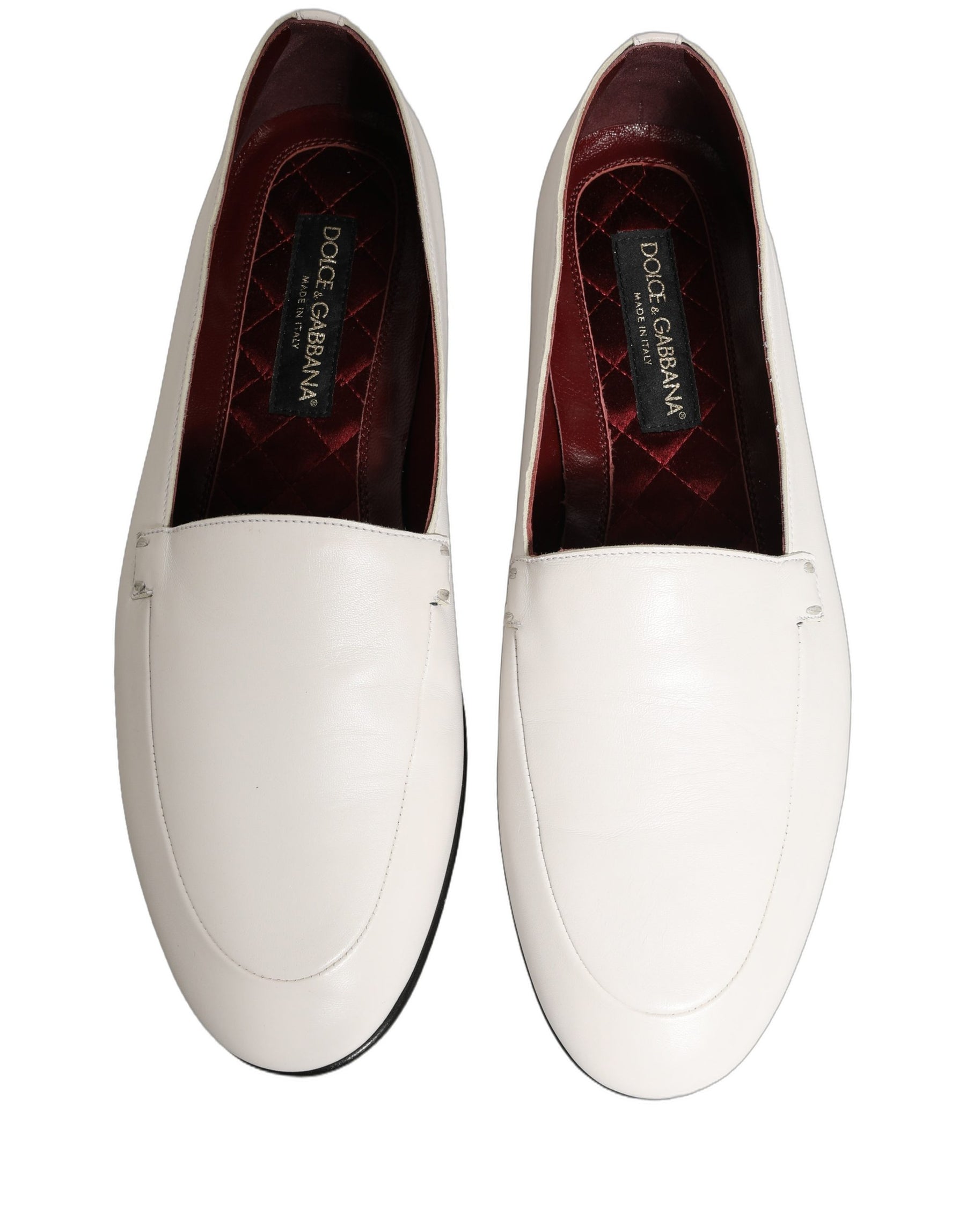 Dolce & Gabbana White Leather Logo Slip On Men Loafers Shoes | Regal Royce