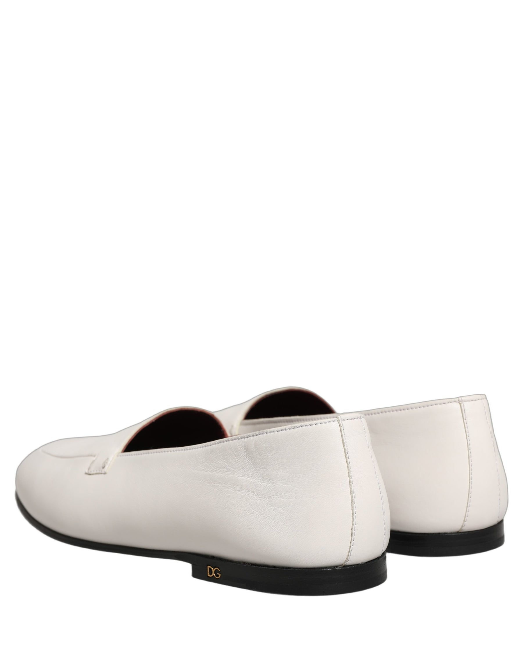 Dolce & Gabbana White Leather Logo Slip On Men Loafers Shoes | Regal Royce
