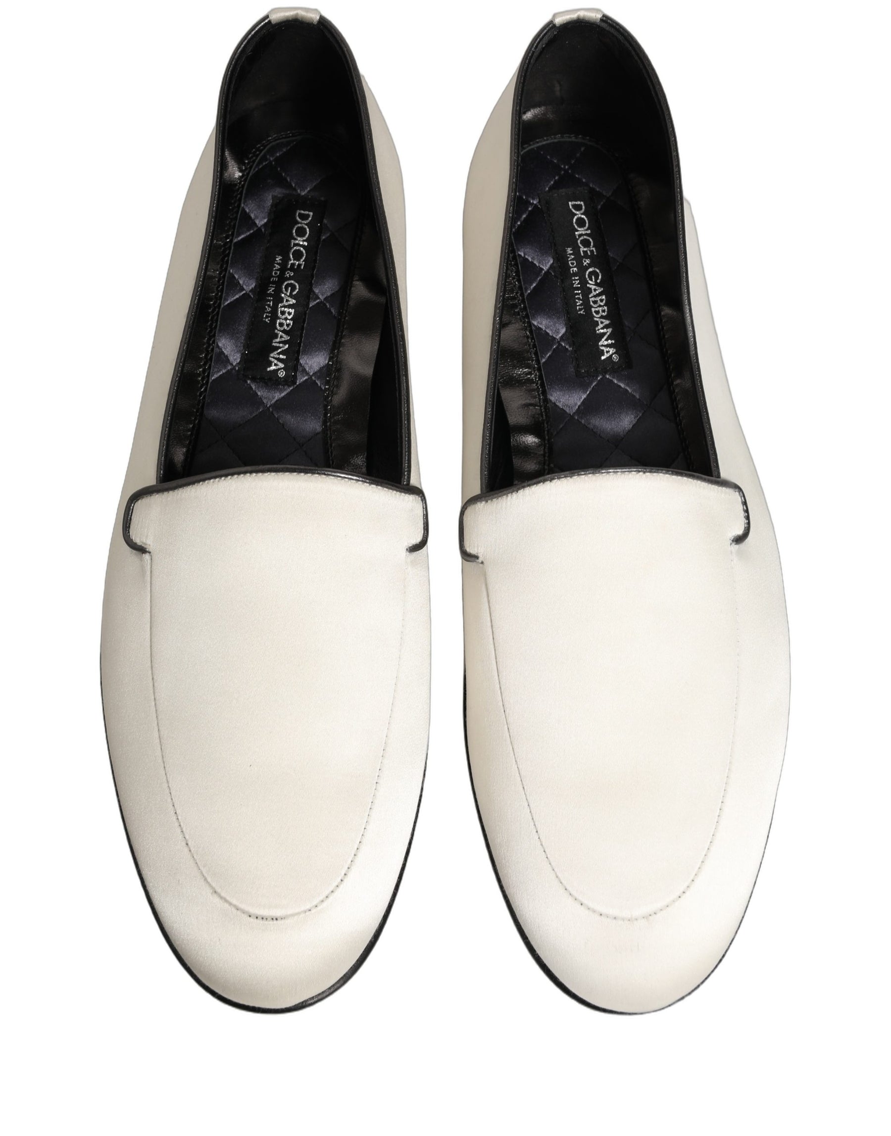 Dolce & Gabbana White Satin Logo Slip On Flats Loafers Shoes | Regal Royce