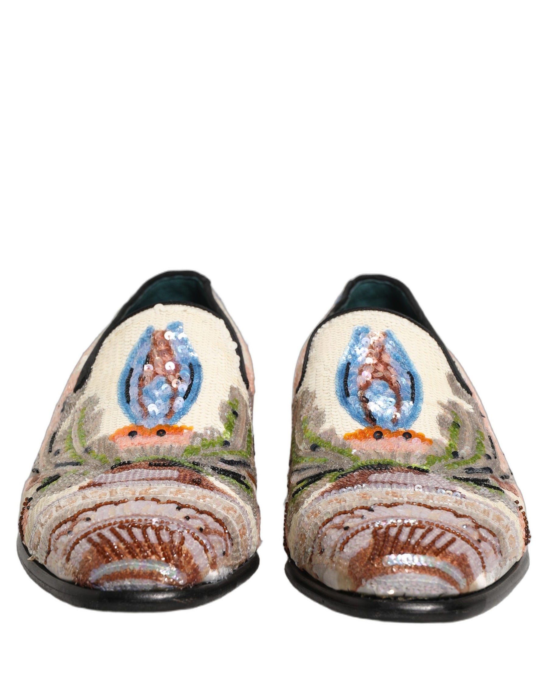 Dolce & Gabbana Multicolor Sequin Embroidered Loafers Shoes | Regal Royce